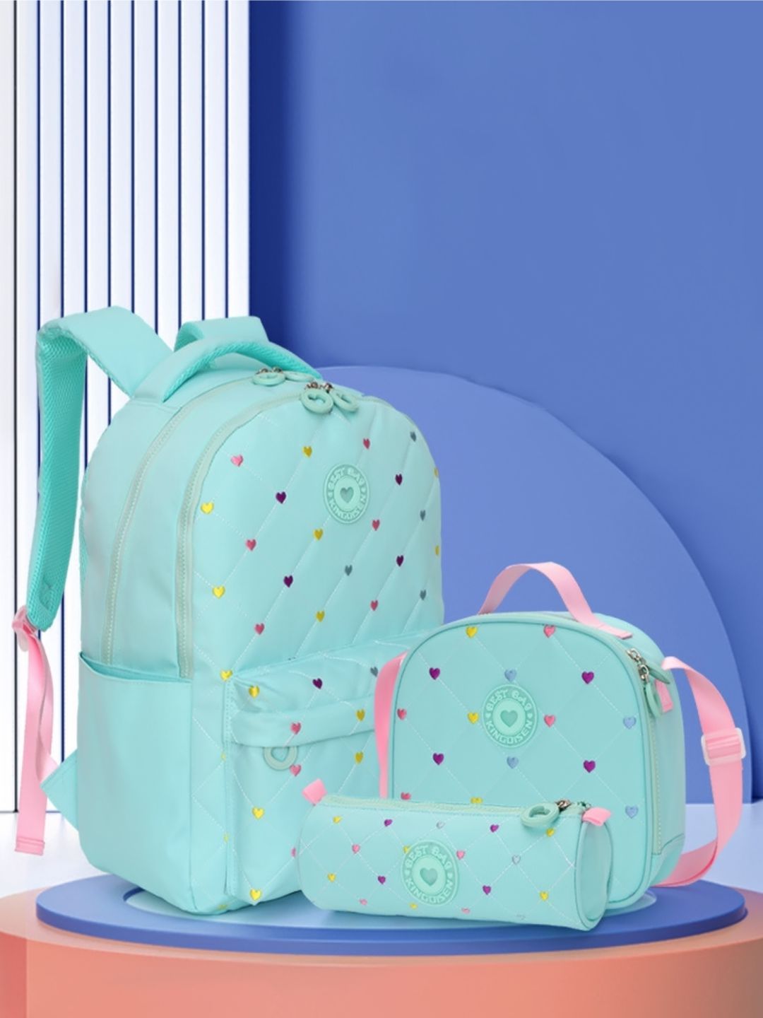 Little Surprise Box, 3pcs Mini Heart Matching Backpack, Lunch Bag and Stationery Pouch