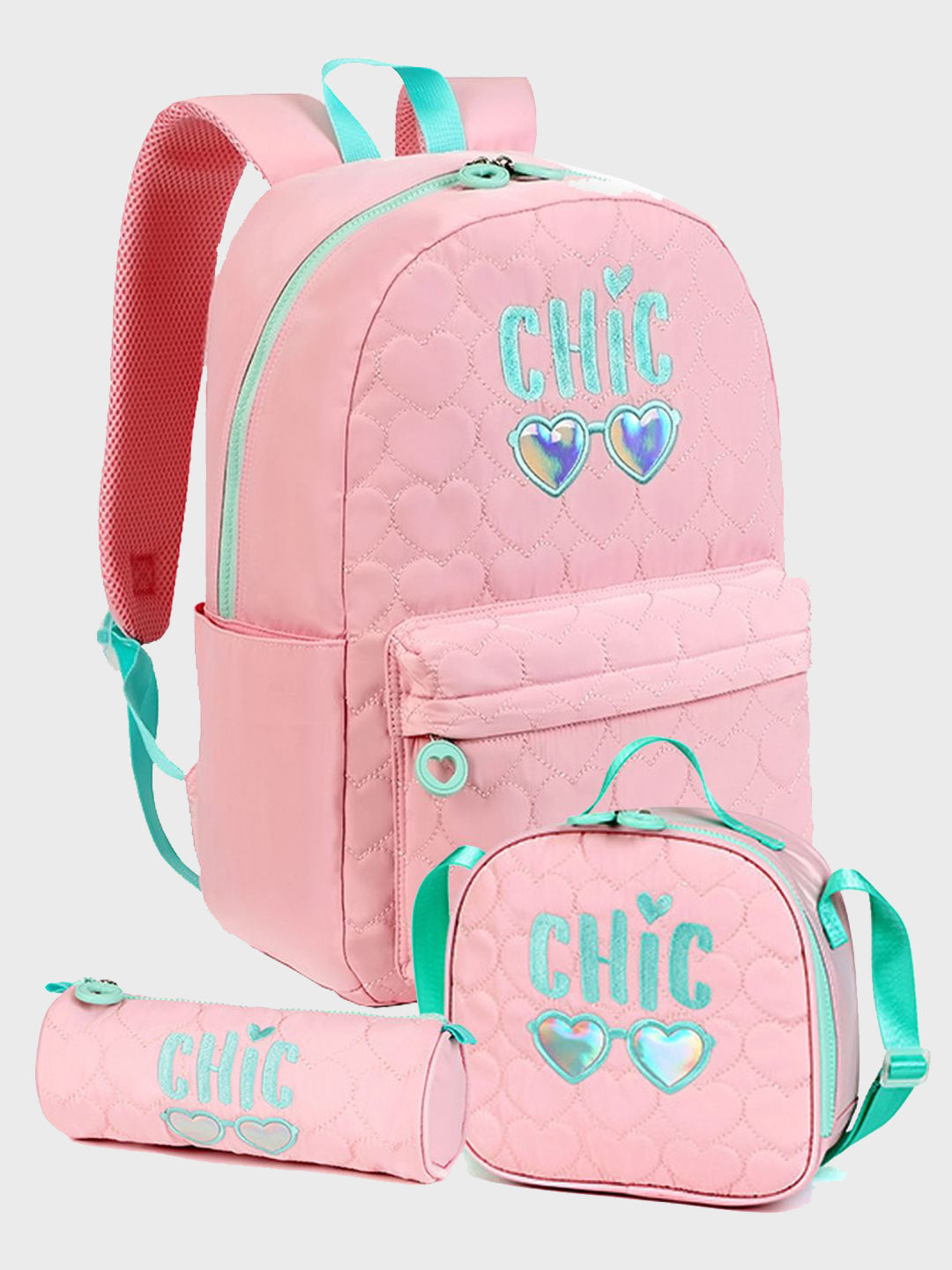 Little Surprise Box, 3pcs Pink Cool Glasses Matching Backpack, Lunch Bag and Stationery Pouch