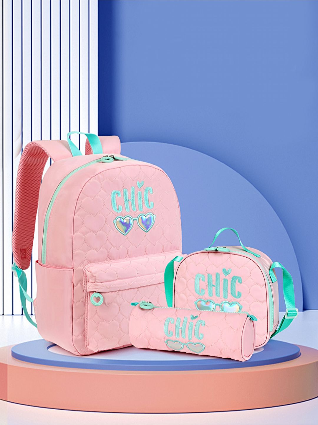 Little Surprise Box, 3pcs Pink Cool Glasses Matching Backpack, Lunch Bag and Stationery Pouch