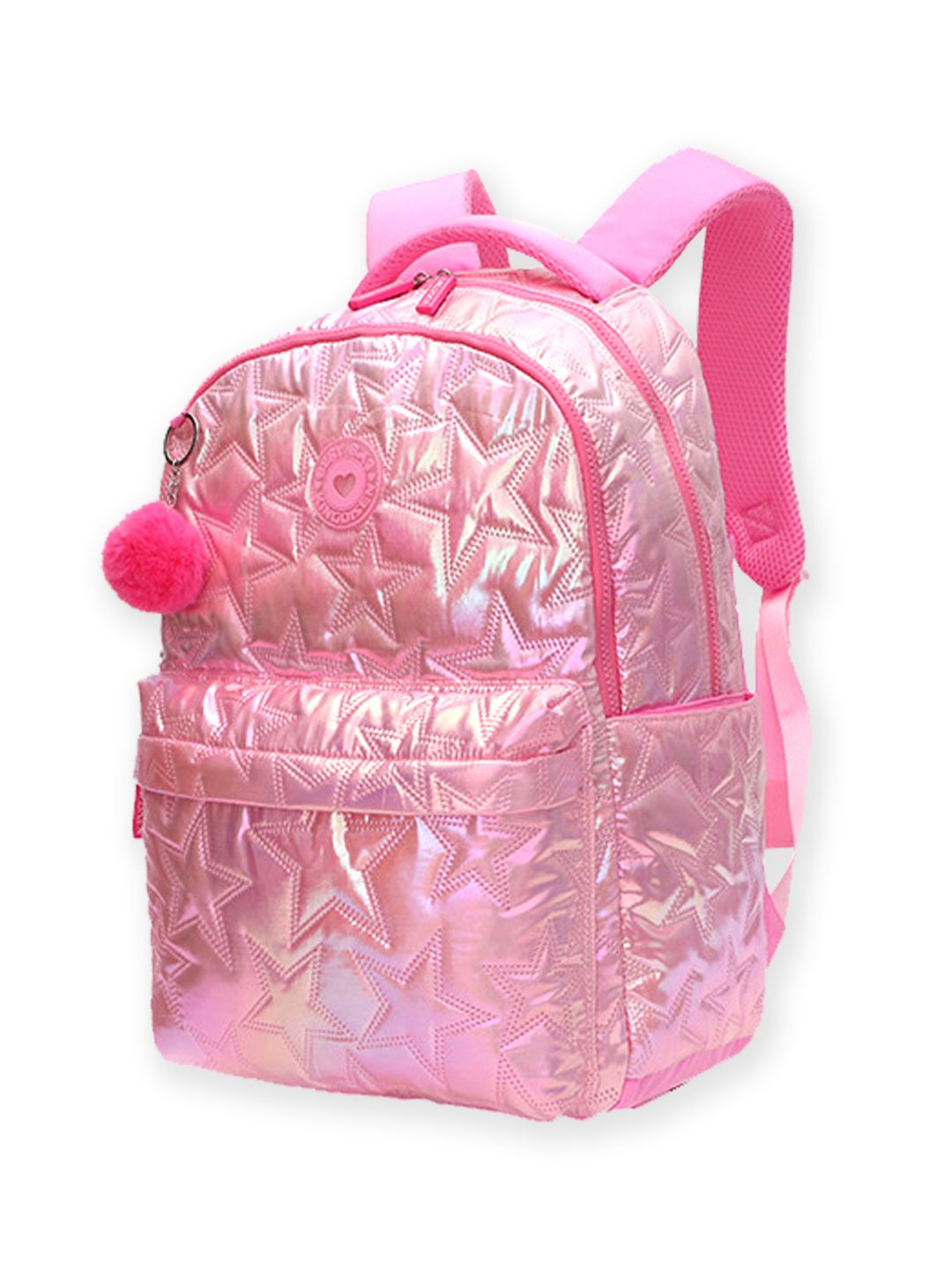 Little Surprise Box, 3pcs Shiny Pink Star Matching Backpack, Lunch Bag and Stationery Pouch