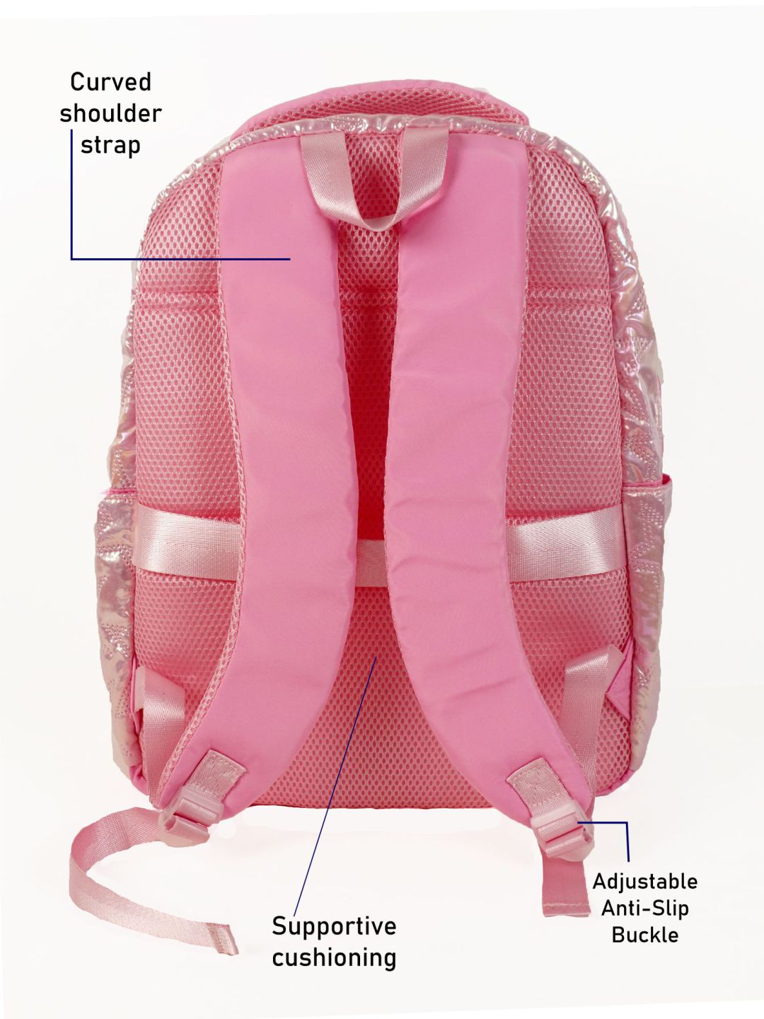 Little Surprise Box, 3pcs Shiny Pink Star Matching Backpack, Lunch Bag and Stationery Pouch
