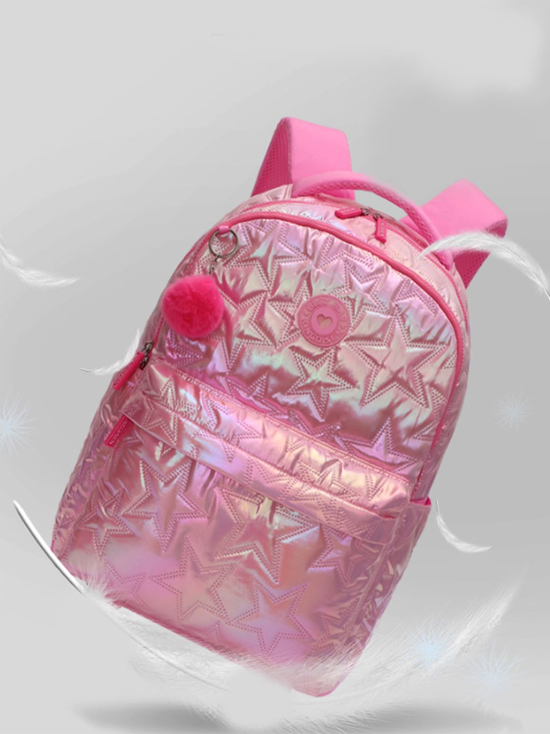 Little Surprise Box, 3pcs Shiny Pink Star Matching Backpack, Lunch Bag and Stationery Pouch