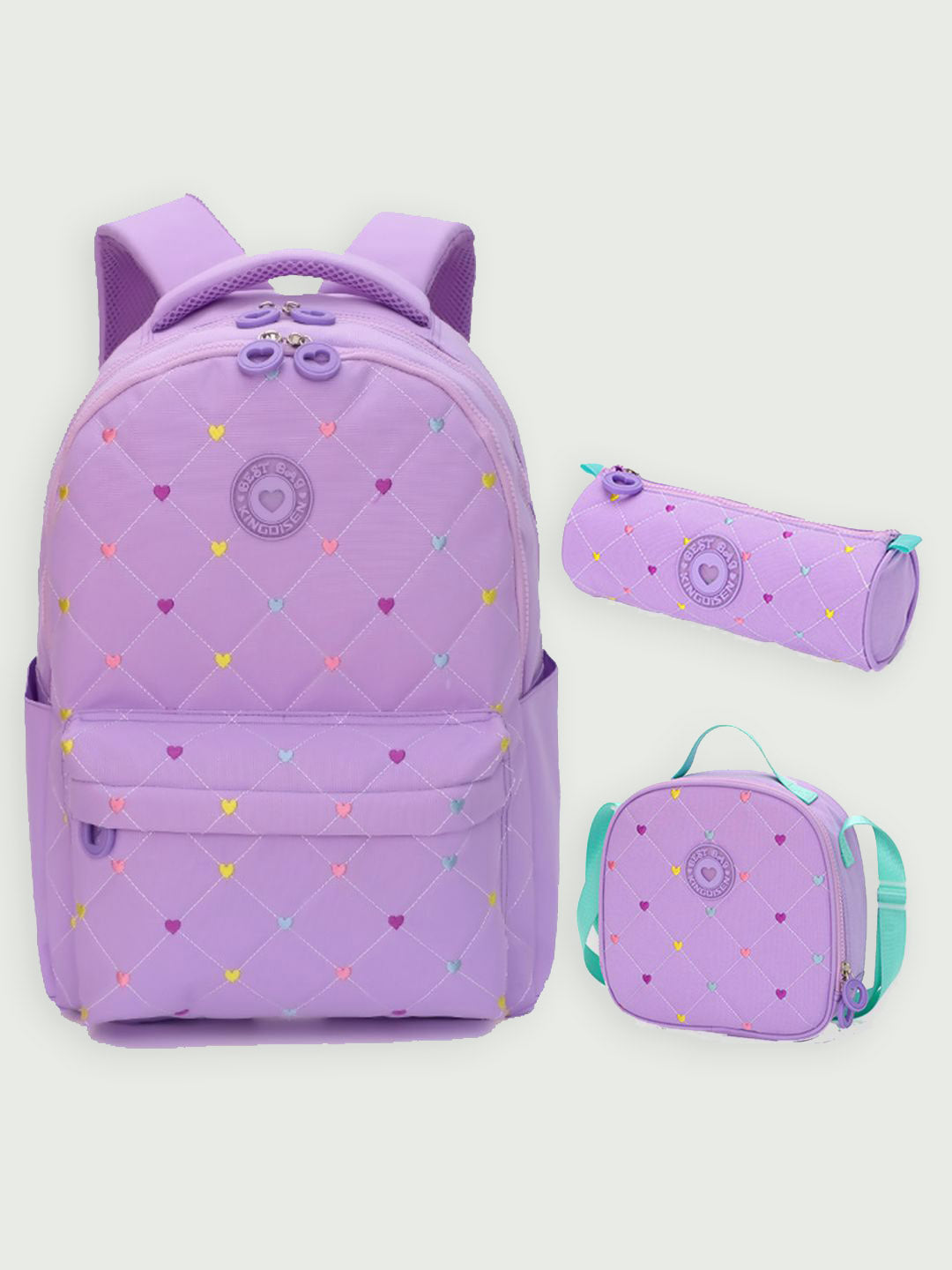 Little Surprise Box, 3pcs Mini Heart Matching Backpack, Lunch Bag and Stationery Pouch