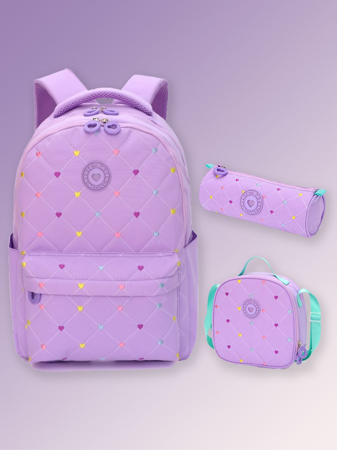 Little Surprise Box, 3pcs Mini Heart Matching Backpack, Lunch Bag and Stationery Pouch
