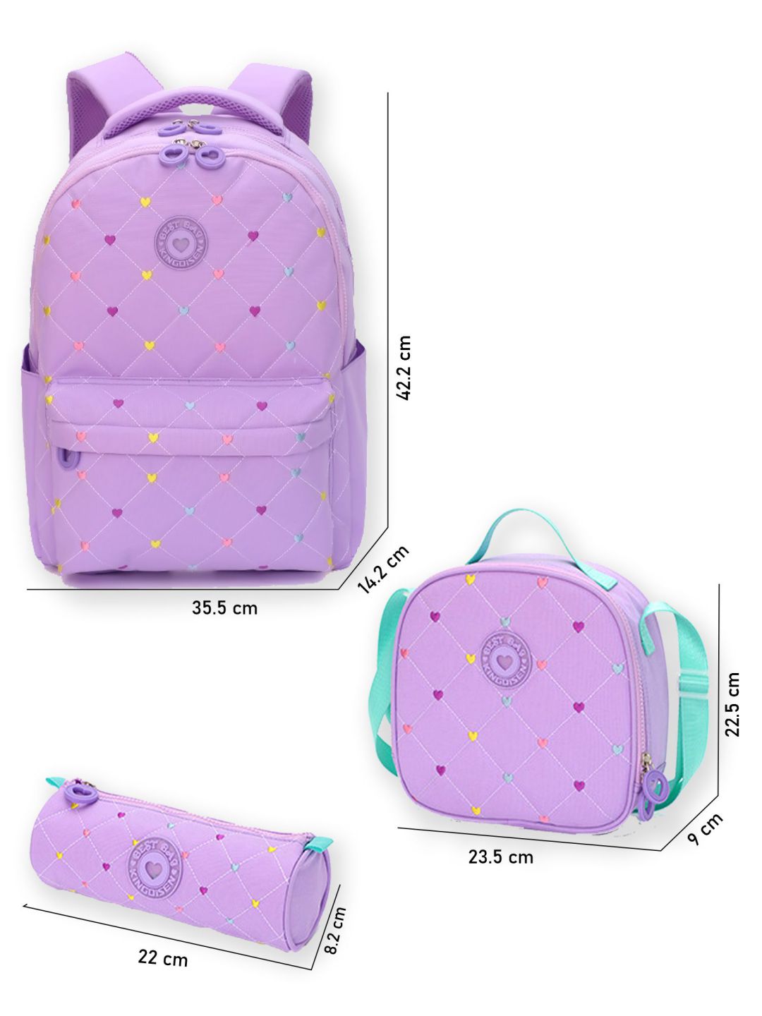 Little Surprise Box, 3pcs Mini Heart Matching Backpack, Lunch Bag and Stationery Pouch