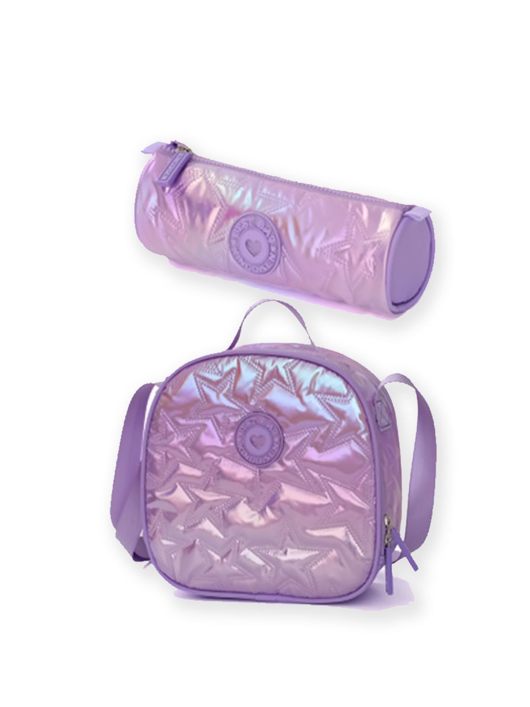Little Surprise Box, 3pcs Shiny Pink Star Matching Backpack, Lunch Bag and Stationery Pouch