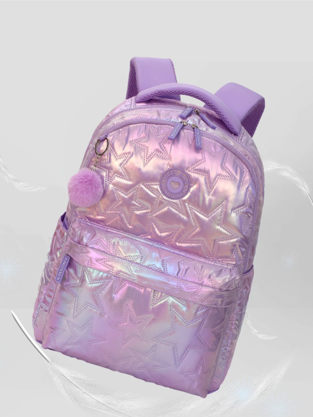 Little Surprise Box, 3pcs Shiny Pink Star Matching Backpack, Lunch Bag and Stationery Pouch