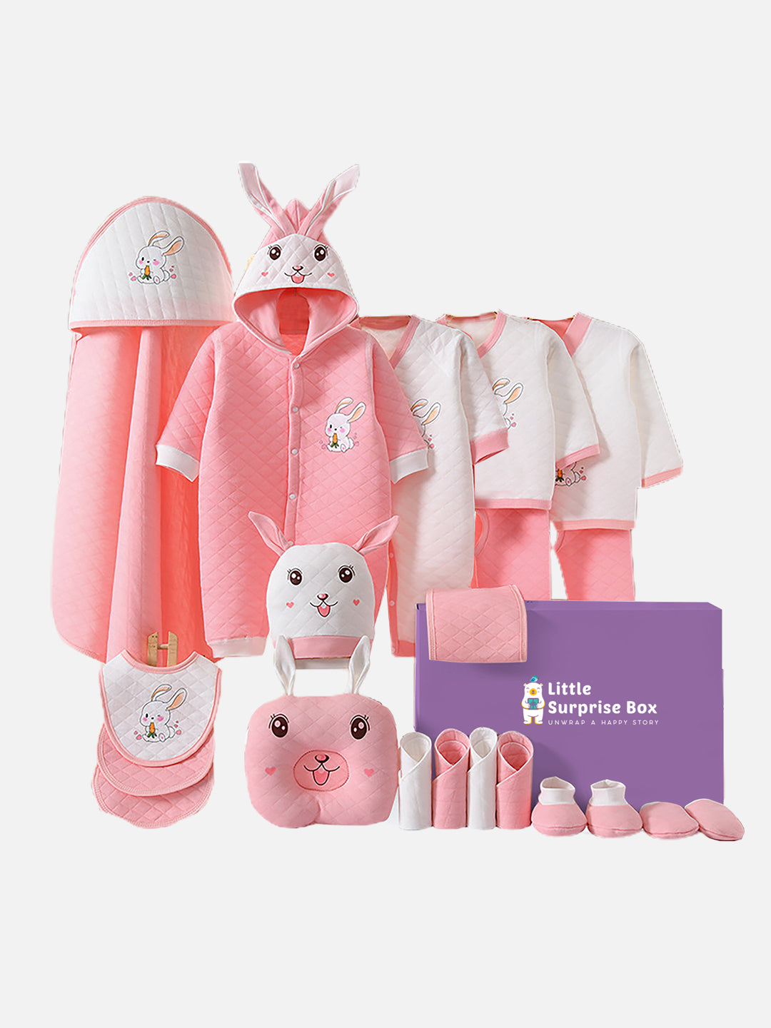 Little Surprise Box 22Pcs Dual 3D Ear Rabbit Newborn Baby Gift Hamper Box