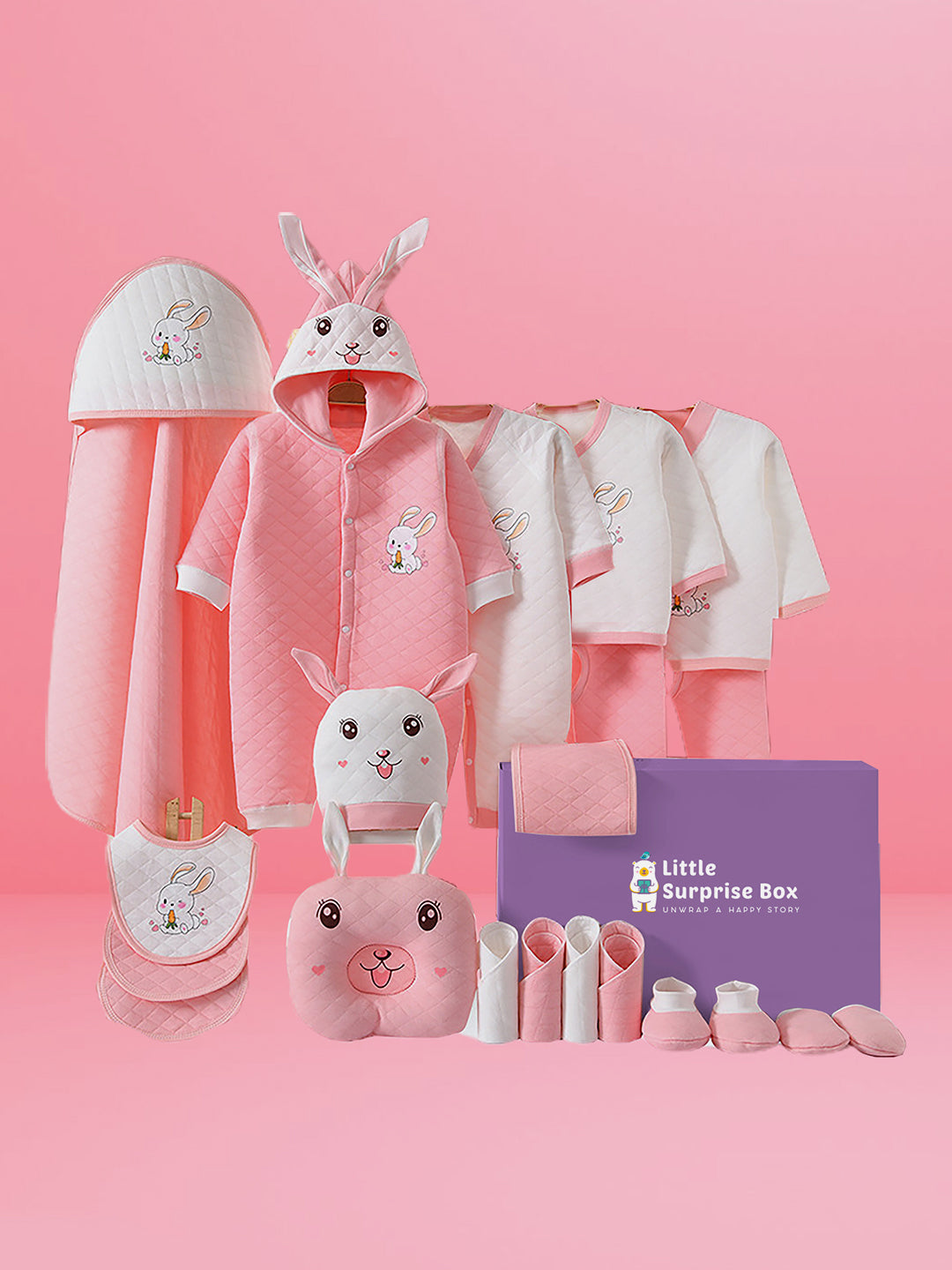 Little Surprise Box 22Pcs Dual 3D Ear Rabbit Newborn Baby Gift Hamper Box