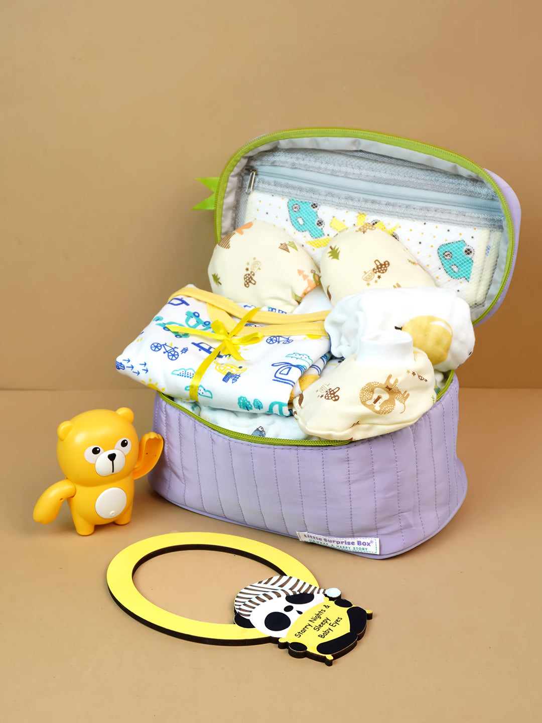 Little Surprise Box, 13 pcs Monkey soft Satin pouch Newborn Hamper