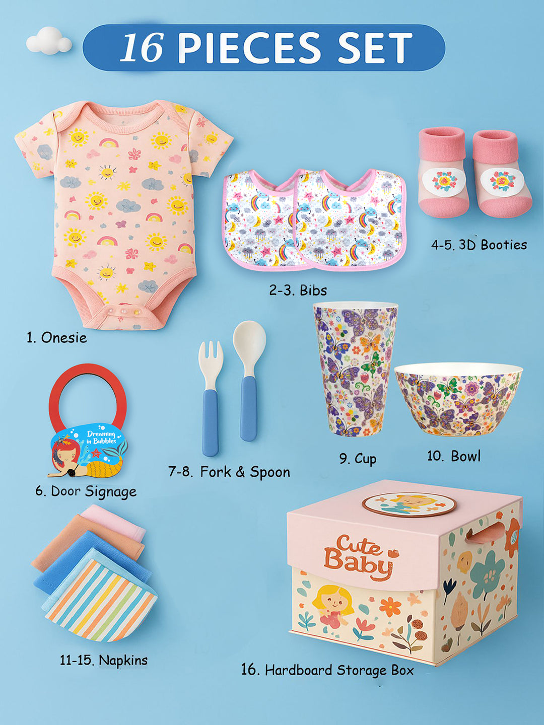 Little Surprise Box, 16pcs Newborn Hamper/Gift Box for Baby Girl
