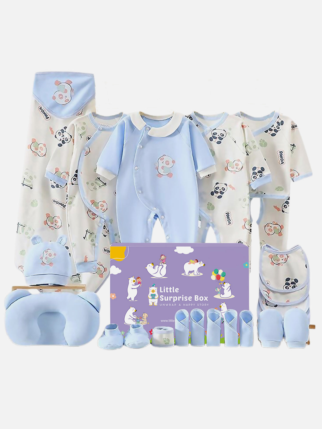 Little Surprise Box,22 pcs Panda Newborn Baby Girl/Baby Boy Gift Hamper Set