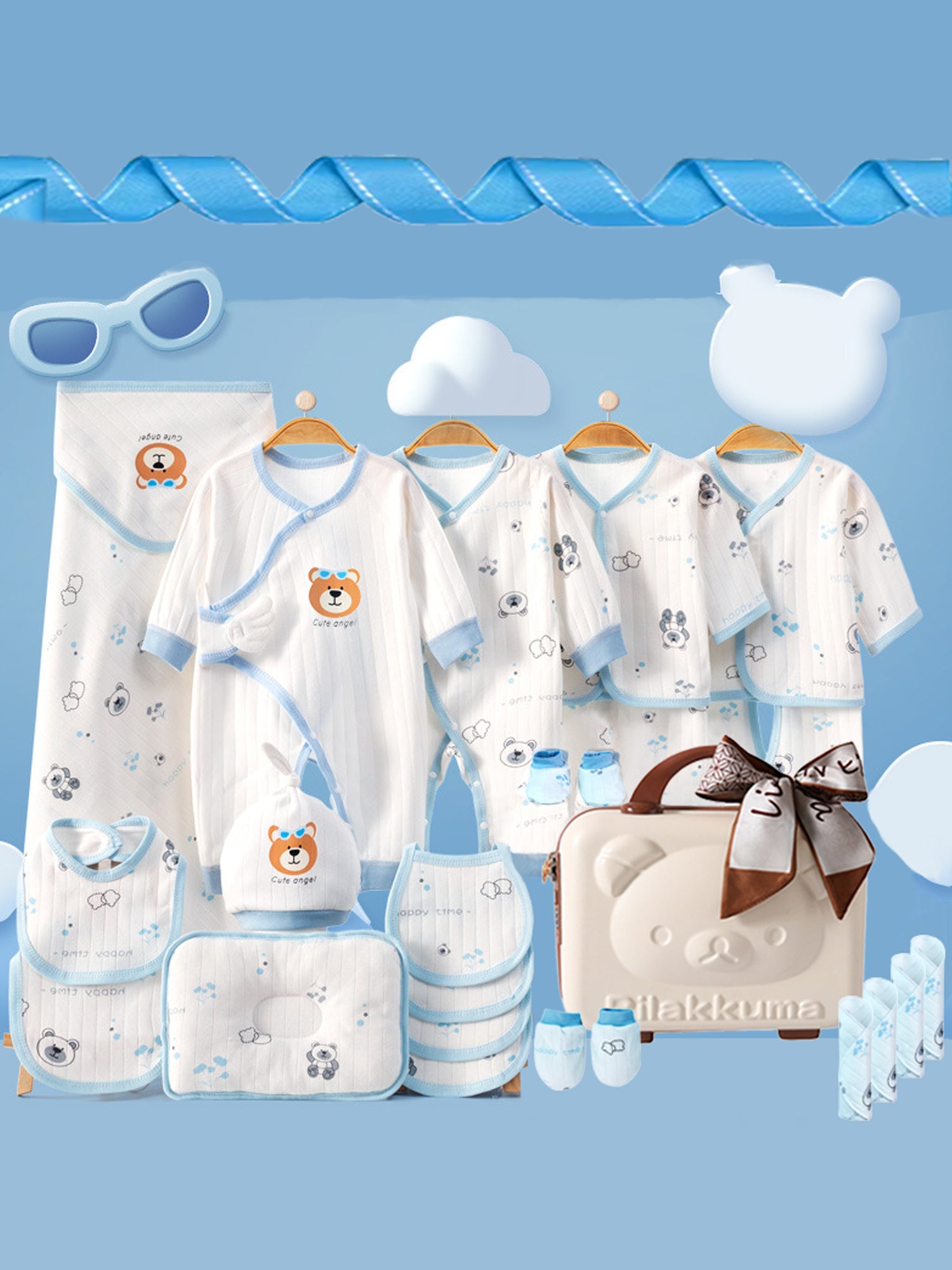 Little Surprise Box,26 pcs Bear Face Newborn Baby Girl/Baby Boy Gift Hamper with Suitcase,0-12 months