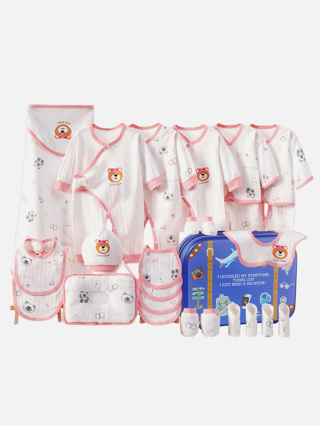 Little Surprise Box,26 pcs Bear Face Newborn Baby Girl/Baby Boy Gift Hamper with Suitcase,0-12 months