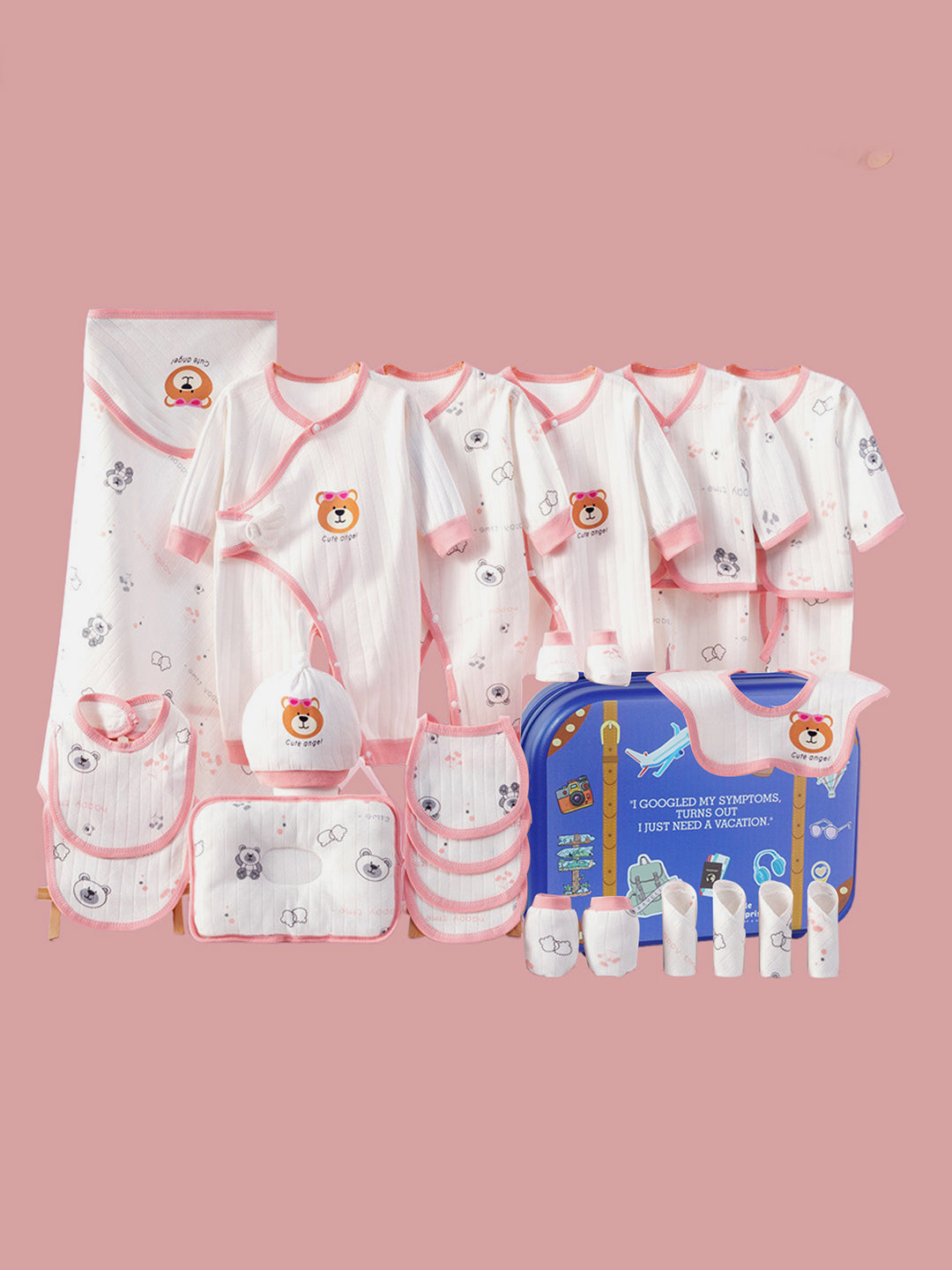 Little Surprise Box,26 pcs Bear Face Newborn Baby Girl/Baby Boy Gift Hamper with Suitcase,0-12 months