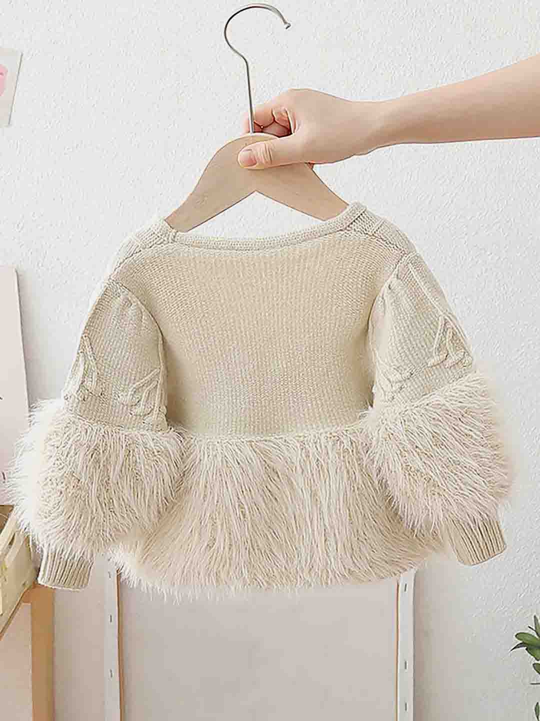 Little Surprise Box Cream Furry Knitted cardigan Sweater for Kids