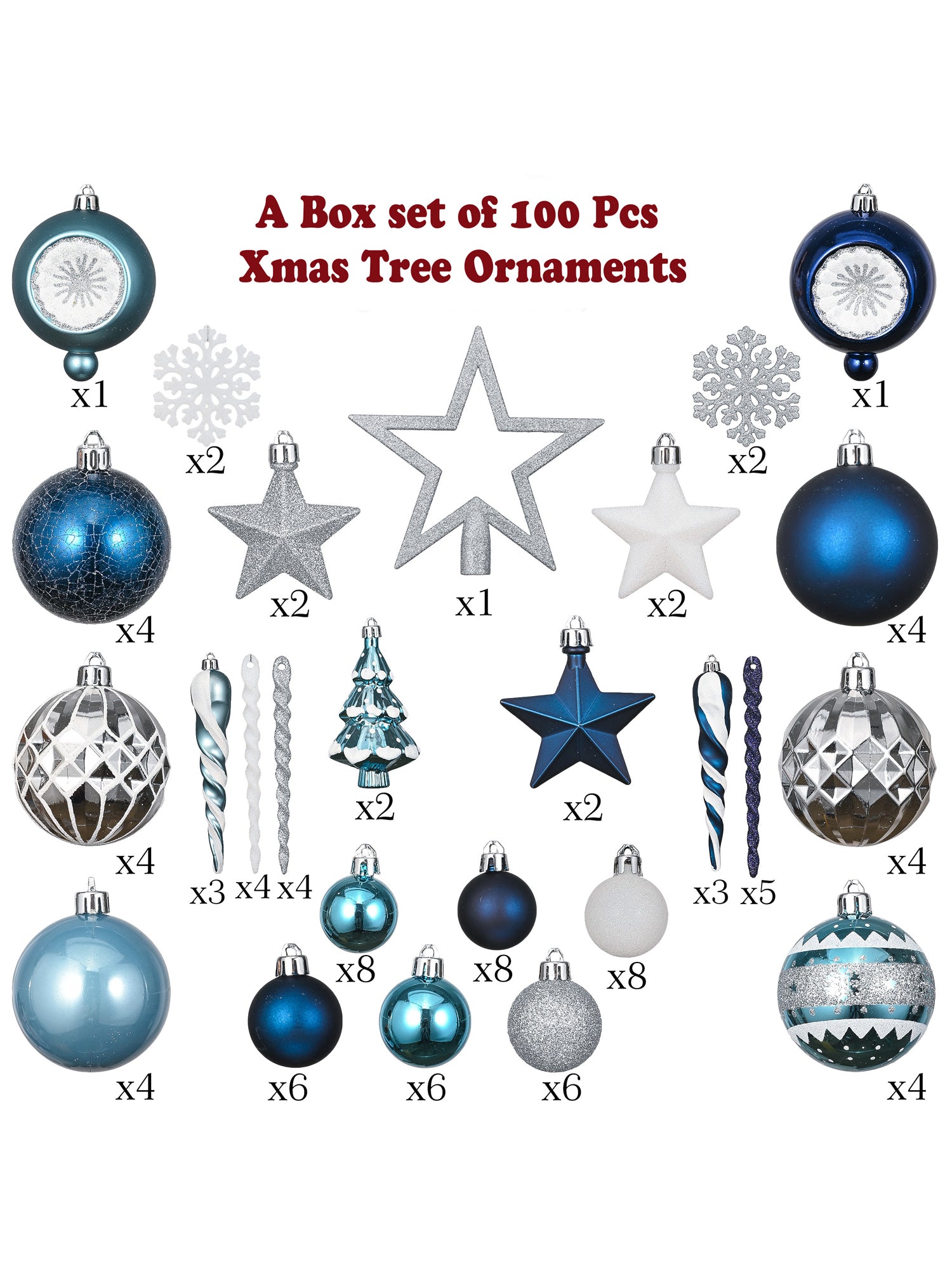 Little Surprise Box Christmas Ball Ornaments X-Mas Tree Hanging Decorations Red & Green theme Christmas Balls, 100 pcs Box Set.