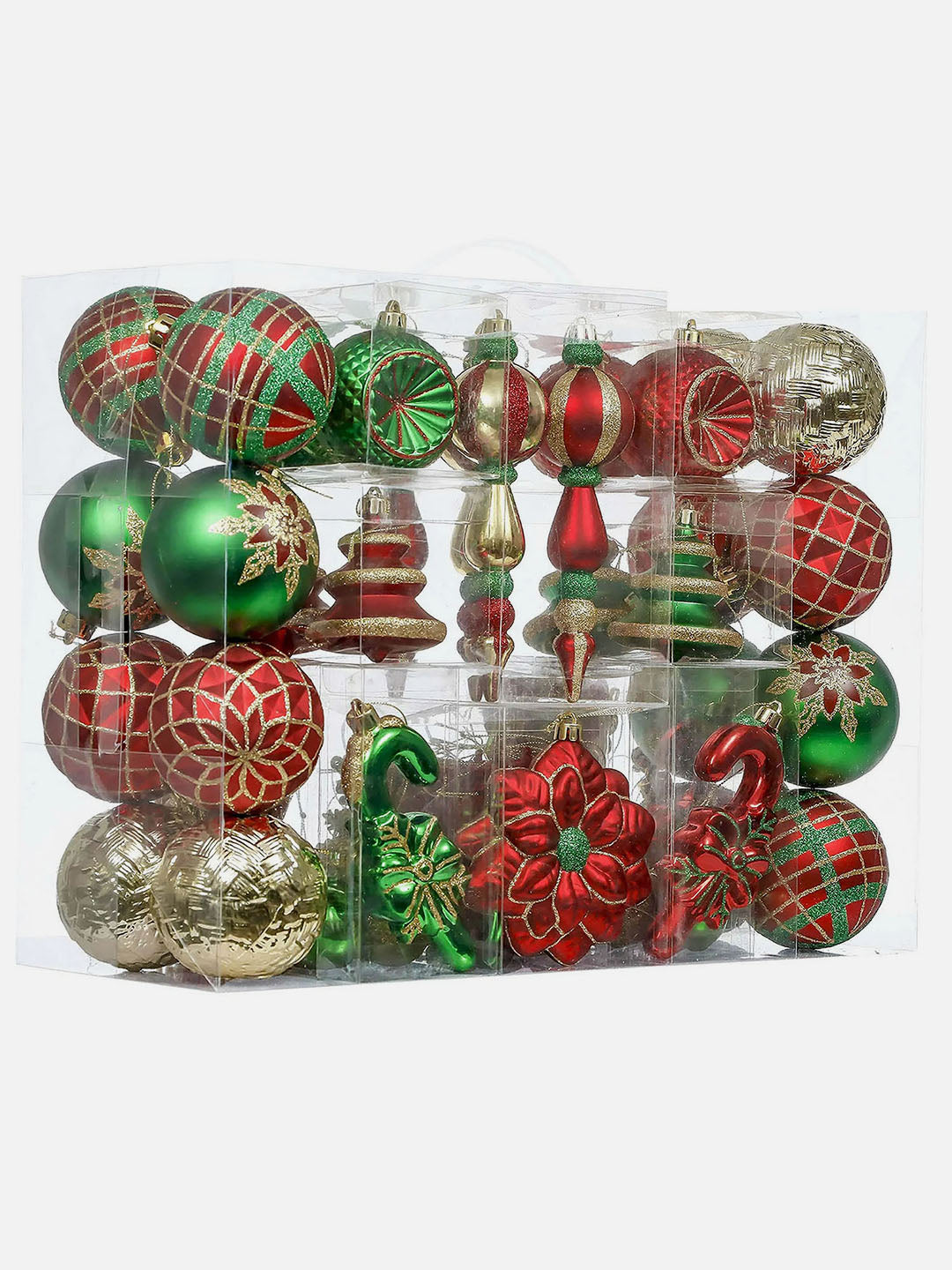 Little Surprise Box 108 pcs classic Red Green & Gold Poinsettia Christmas Balls tree hanging Xmas Decoration set.