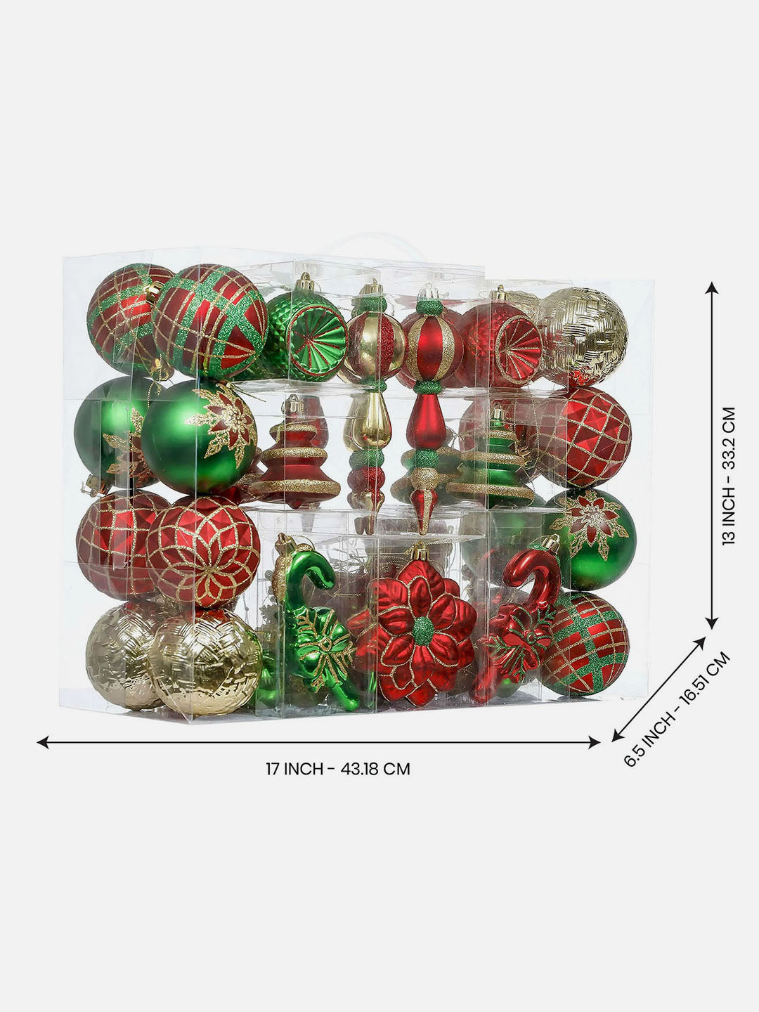 Little Surprise Box 108 pcs classic Red Green & Gold Poinsettia Christmas Balls tree hanging Xmas Decoration set.