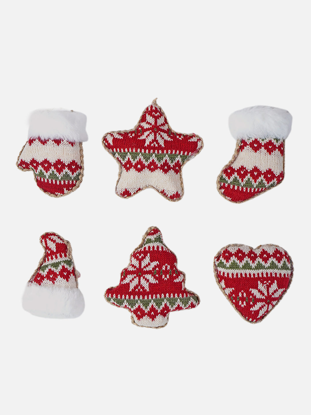 Little Surprise Box Red Knitted Snowflakes themed Christmas Tree Ornaments