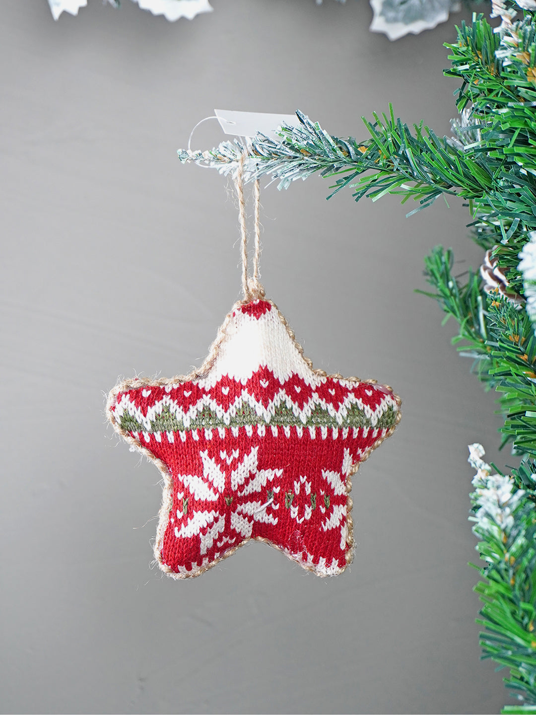 Little Surprise Box Red Knitted Snowflakes themed Christmas Tree Ornaments