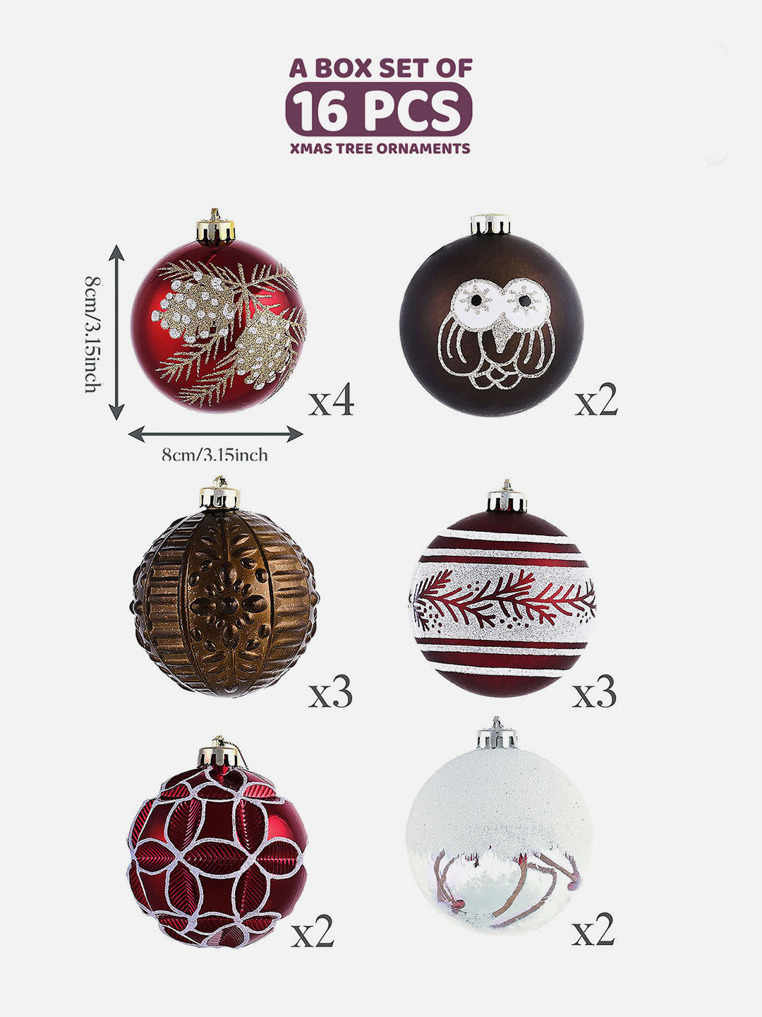 Little Surprise Box 16pcs Christmas Balls Tree hanging Ornaments Xmas Decoration set.