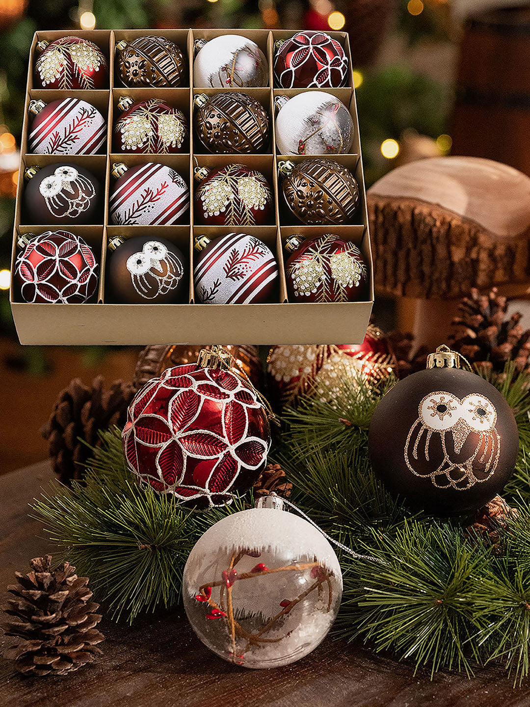 Little Surprise Box 16pcs Christmas Balls Tree hanging Ornaments Xmas Decoration set.