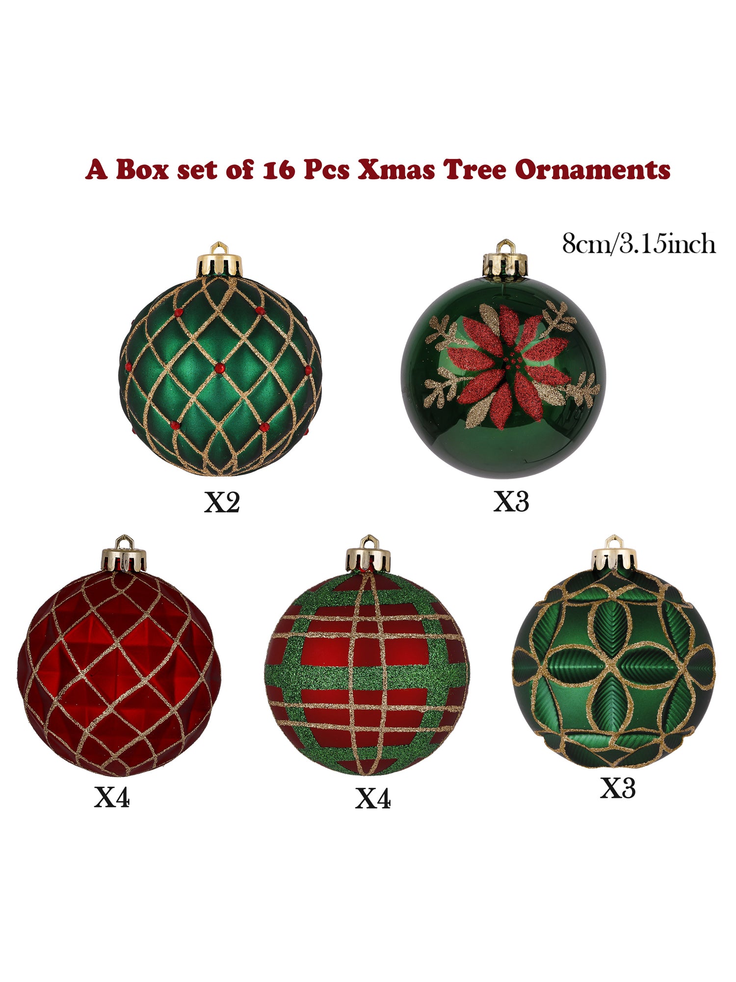 Little Surprise Box, 16 pcs Christmas Ball Tree ornaments XMAS Decoration Set