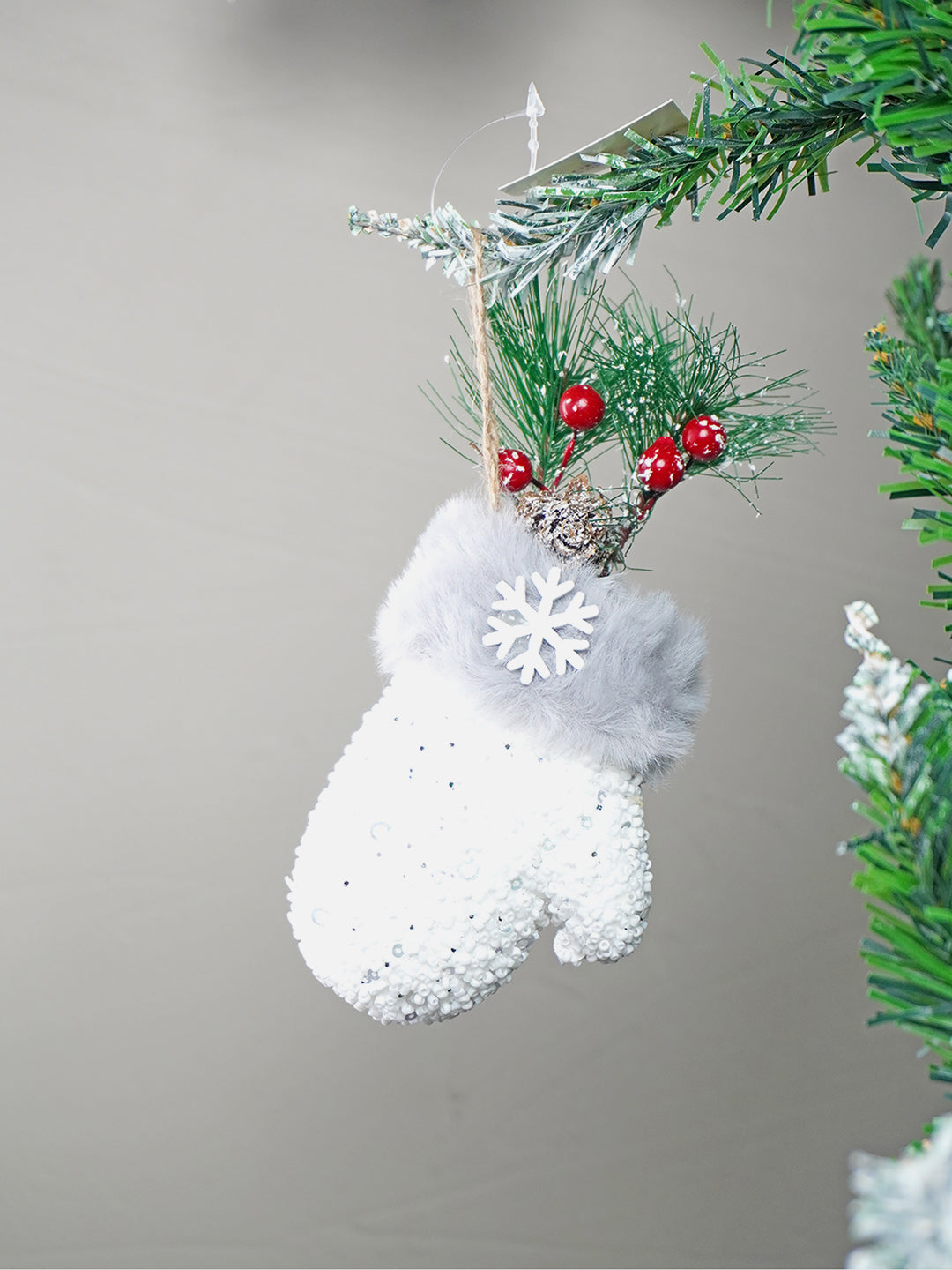 Little Surprise Box 3pcs Silver Furry Winter Accessories themed Christmas Tree Ornaments