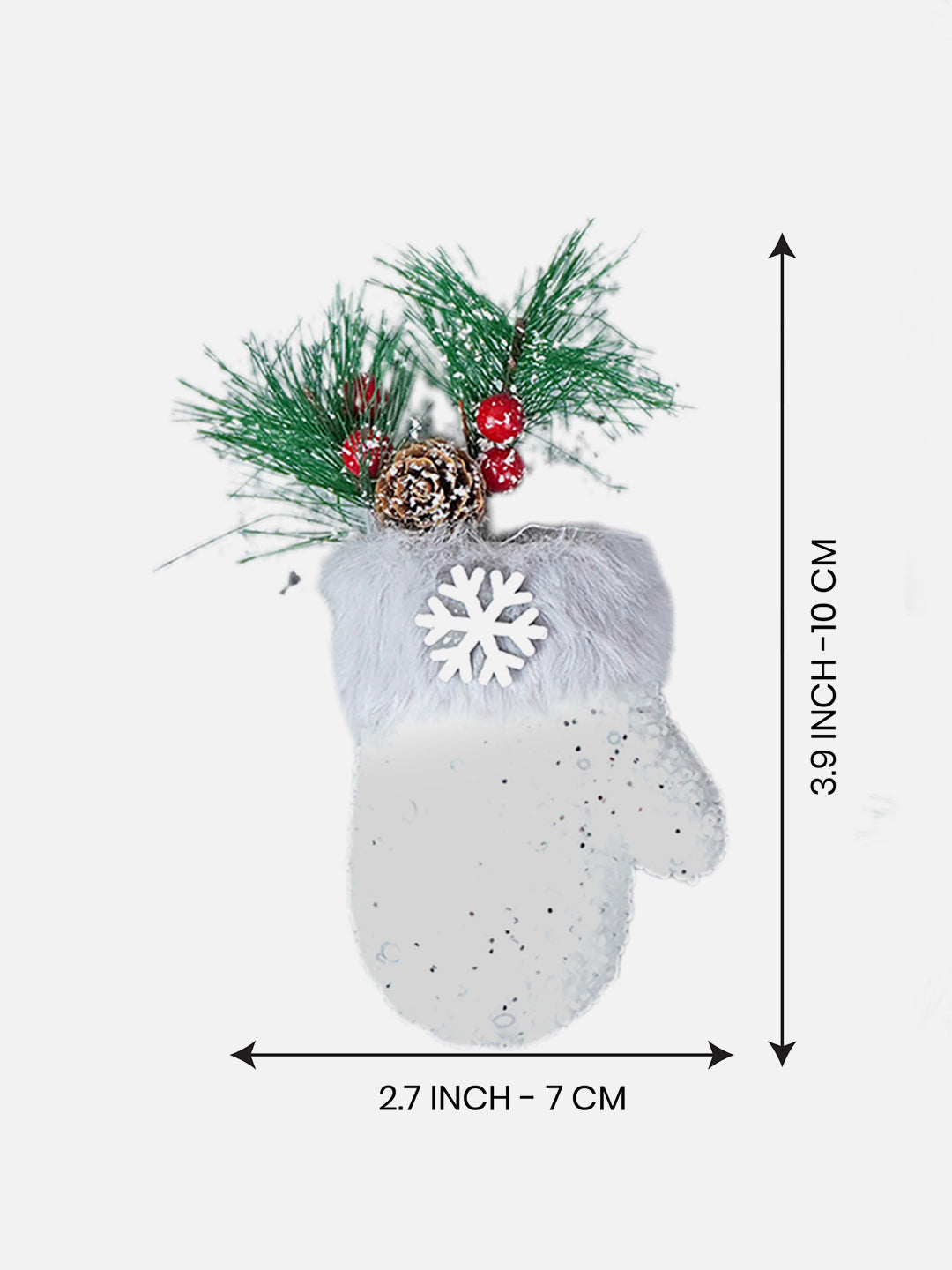 Little Surprise Box 4 pcs Silver Furry Winter Accessories themed Christmas Tree Ornaments