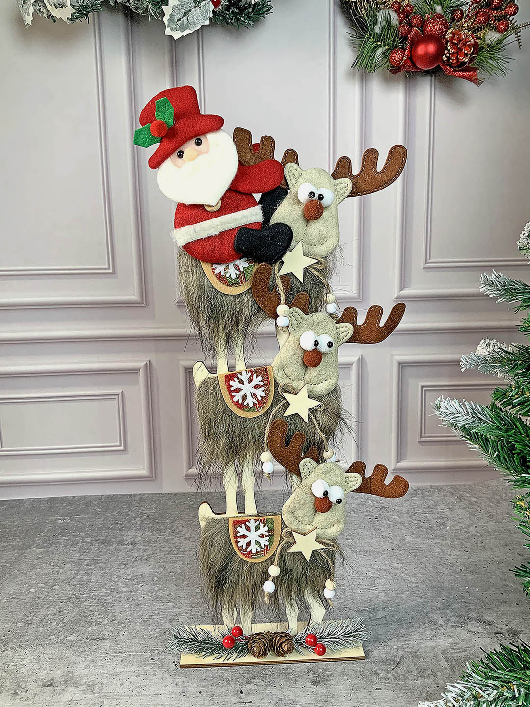 Little Surprise Box 3tier Wooden MDF Stacked Reindeer & Santa chiristmas Home and Office Décor