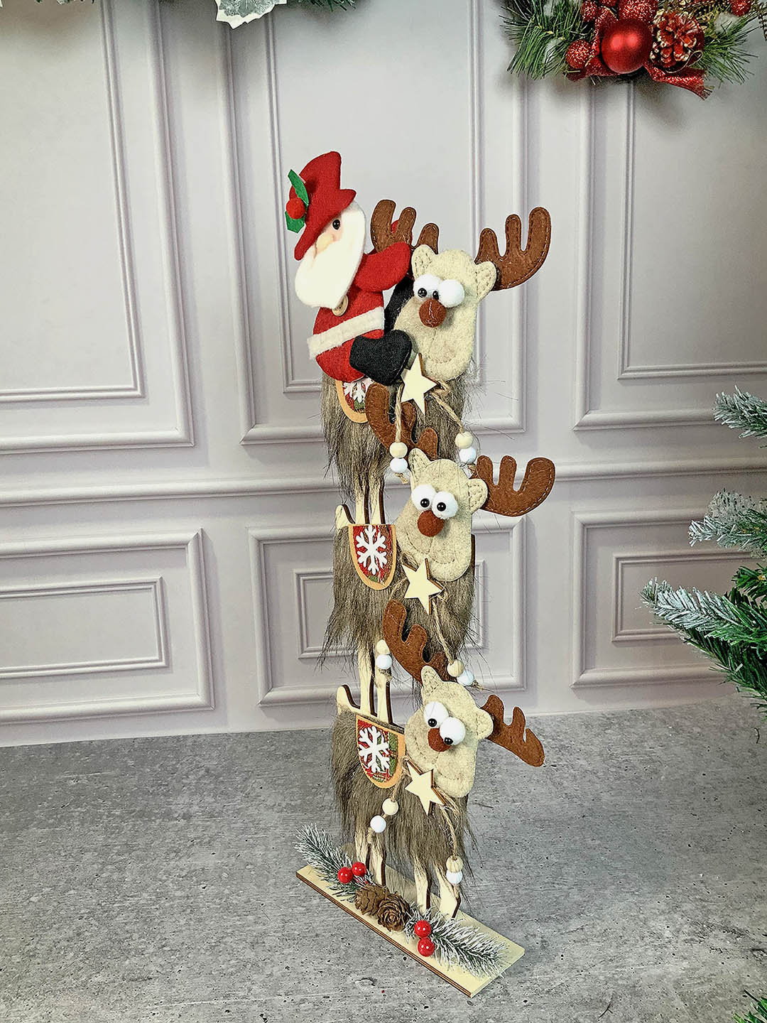 Little Surprise Box 3tier Wooden MDF Stacked Reindeer & Santa chiristmas Home and Office Décor