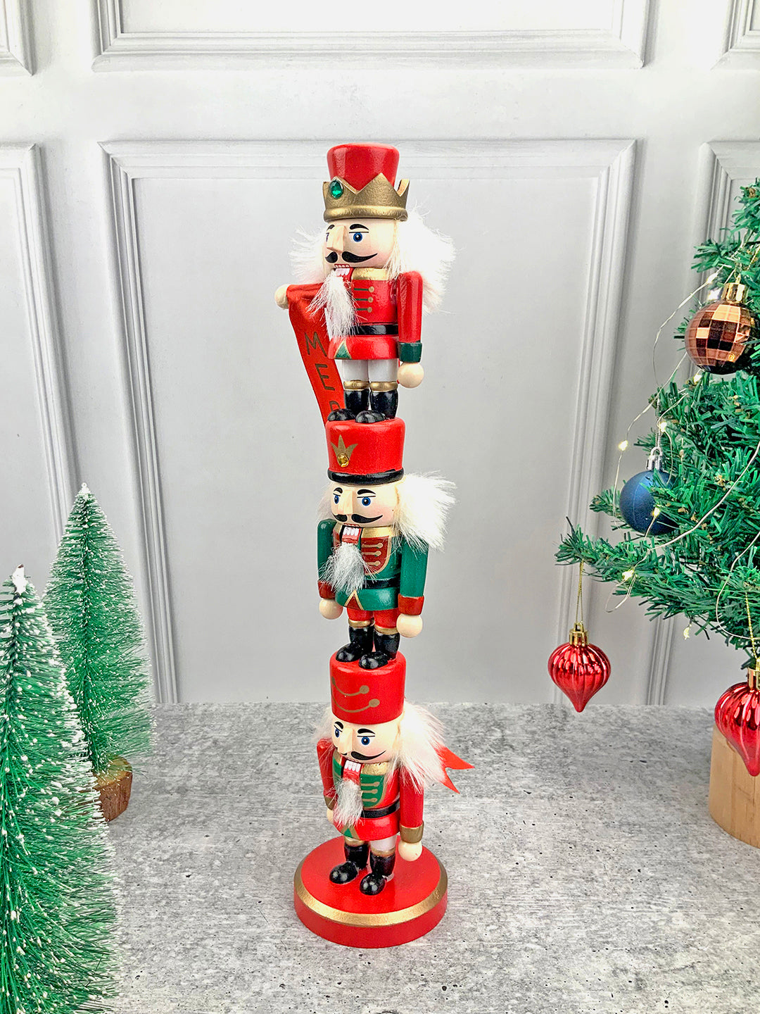 Little Surprise Box  3 Tier Stacked Wooden Nutcracker Christmas Table Décor