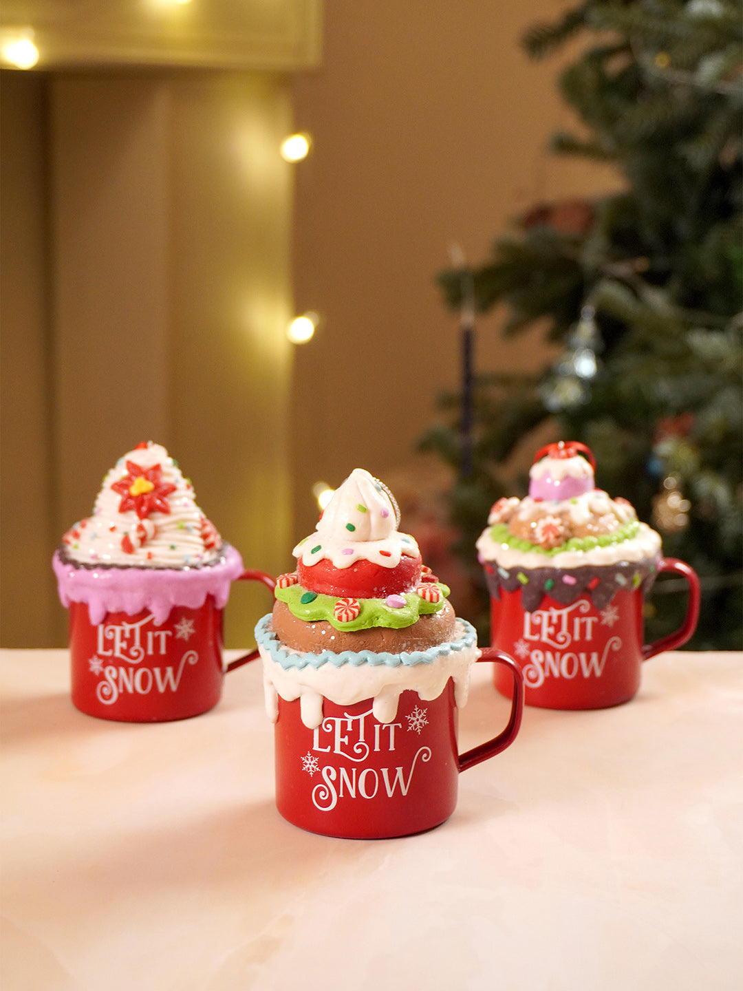 Little Surprise Box 3 pcs set of Cream Hot Chocolate Cup Christmas Tree Ornament