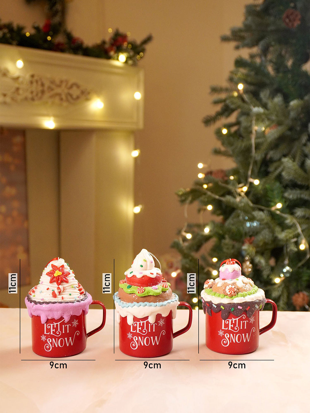 Little Surprise Box 3 pcs set of Cream Hot Chocolate Cup Christmas Tree Ornament