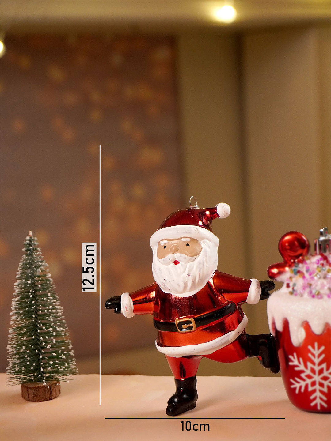 Little Surprise Box 3pcs set of Shiny Red Santa, Elf and  Marshmallow Mug christmas Tree Ornaments