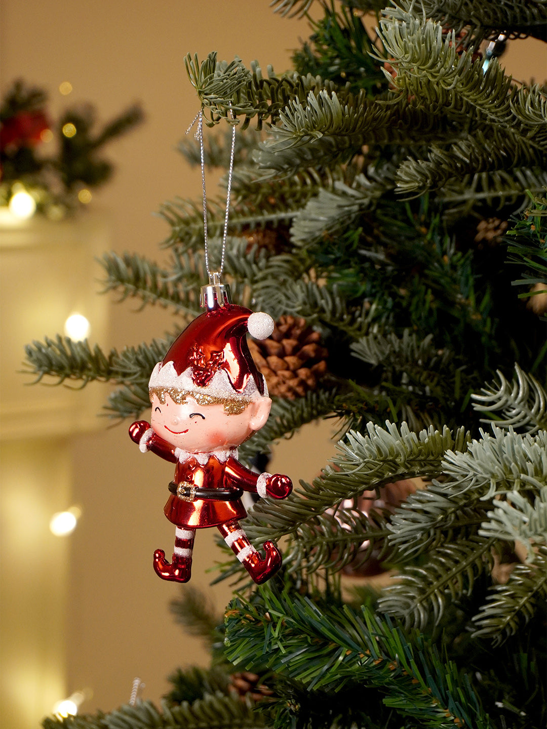 Little Surprise Box 3pcs set of Shiny Red Santa, Elf and  Marshmallow Mug christmas Tree Ornaments