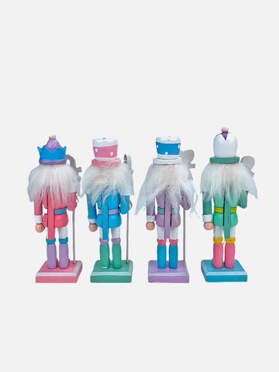 Little Surprise Box Pastel Candy theme, set of 4 Wooden Nutcrackers Christmas Tree Ornaments