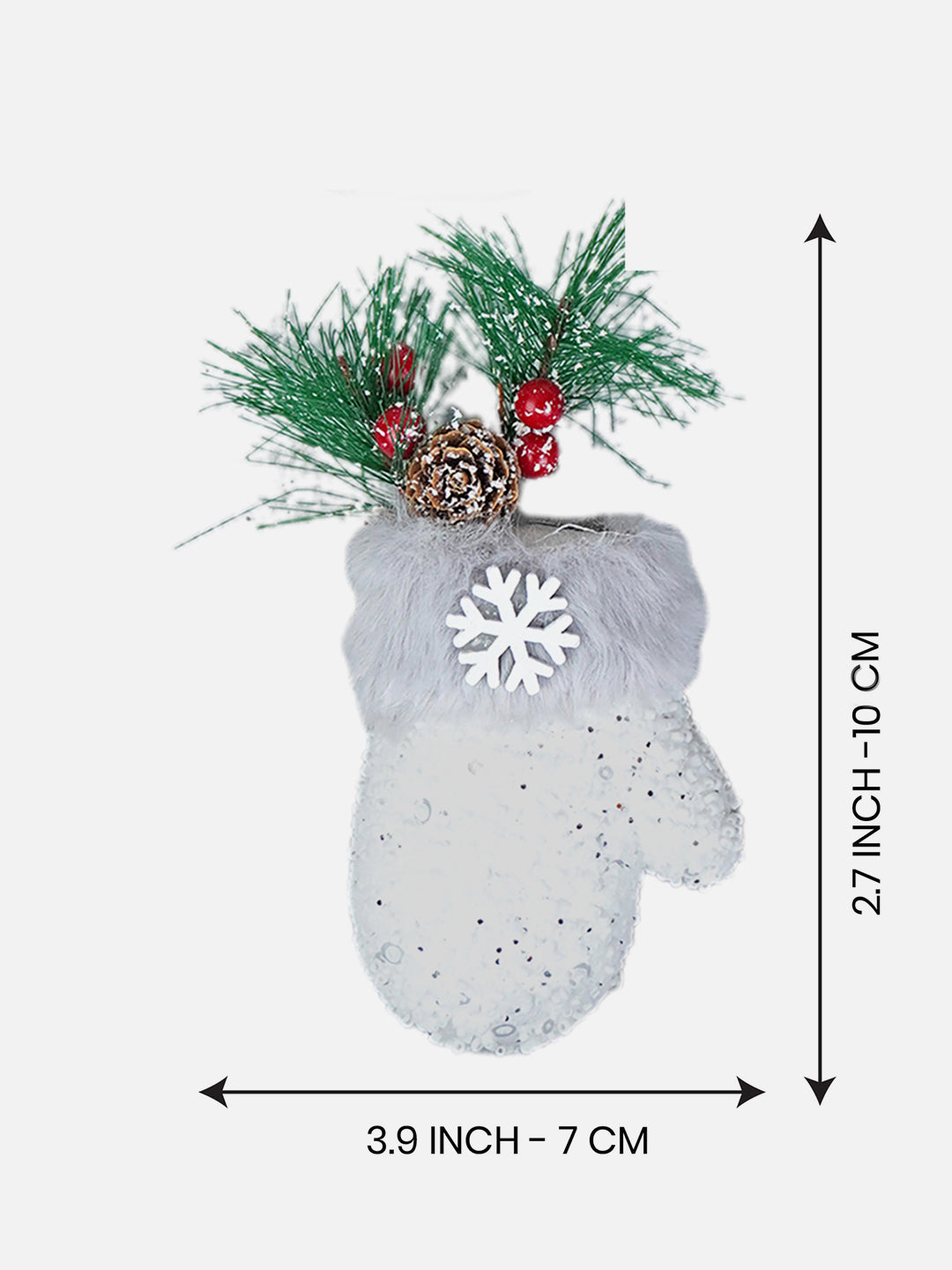 Little Surprise Box 4 pcs Silver Furry Winter Accessories themed Christmas Tree Ornaments