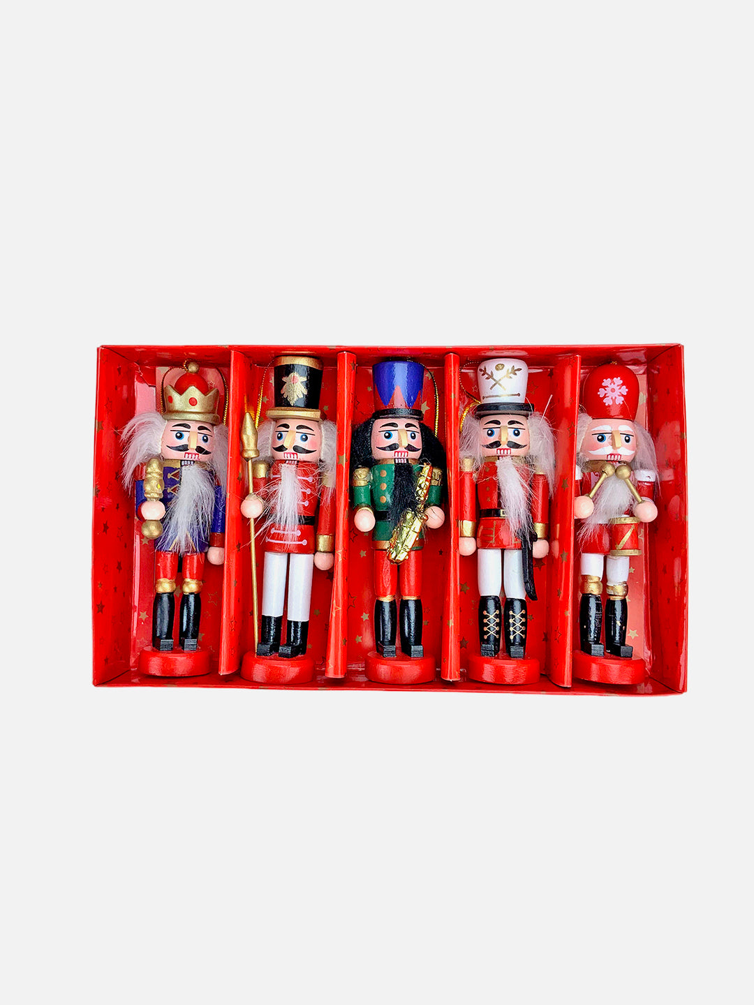 Little Surprise Box Royal theme set of 5 wooden Nutcrackers ,Christmas Tree Ornaments