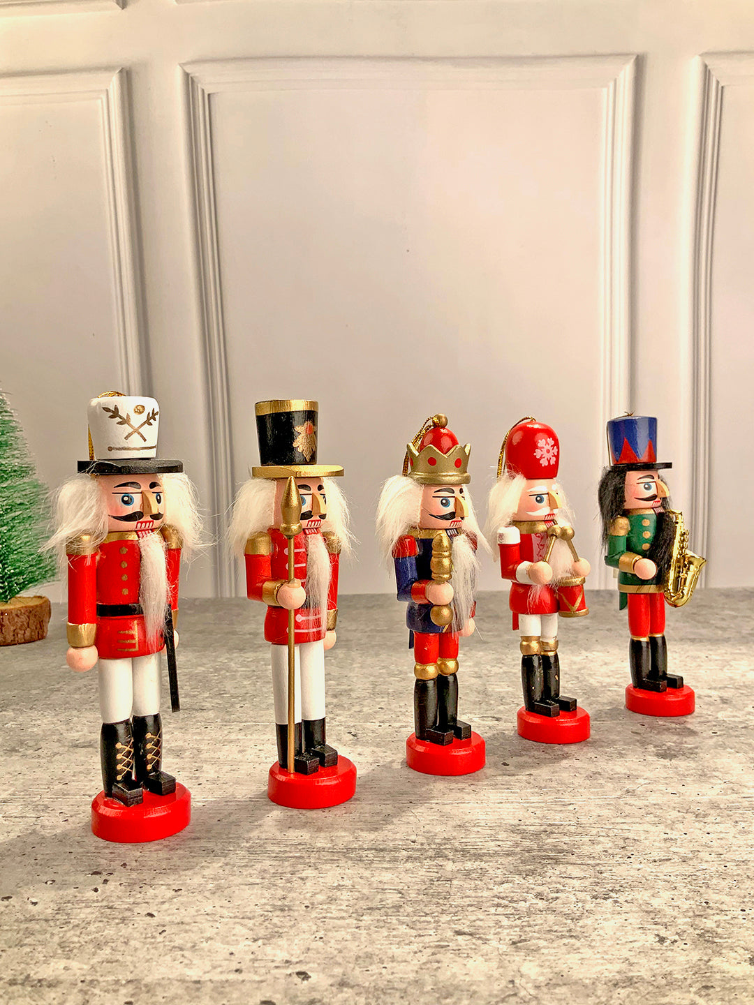 Little Surprise Box Royal theme set of 5 wooden Nutcrackers ,Christmas Tree Ornaments