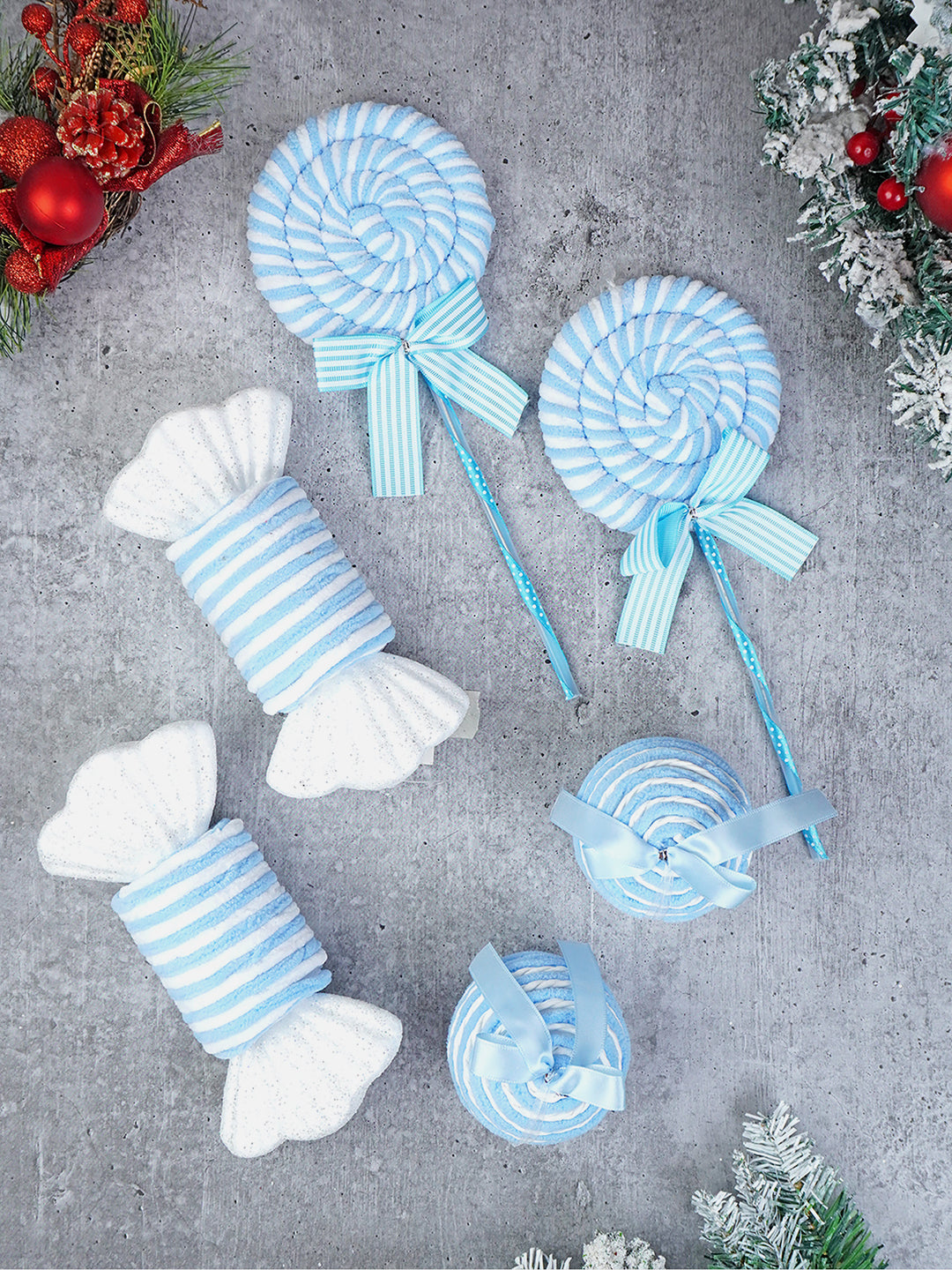 Little Surprise Box 6pcs Trio Pastel Blue Candyland themed Christmas Tree Ornaments