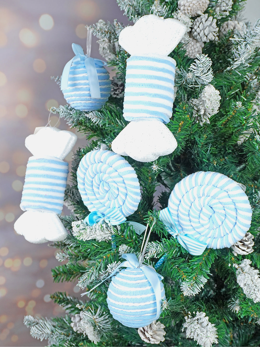 Little Surprise Box 6pcs Trio Pastel Blue Candyland themed Christmas Tree Ornaments