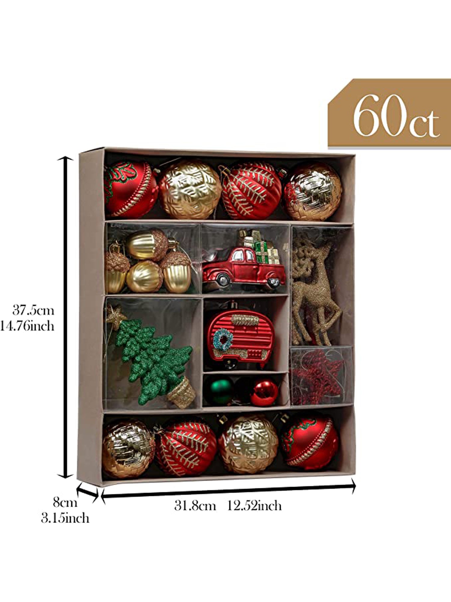 Little Surprise Box, 60 pcs Christmas Ball Tree ornaments XMAS Decoration Set