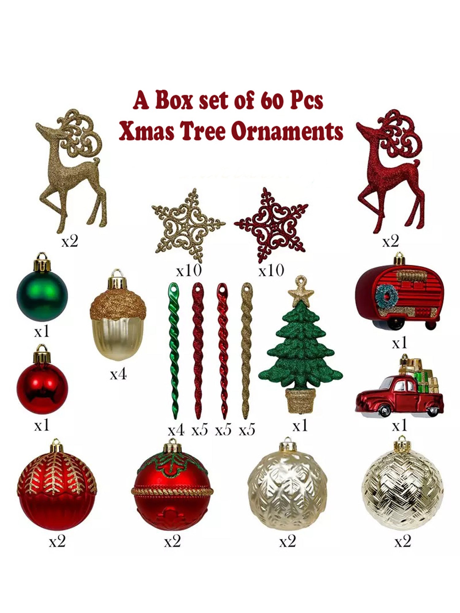 Little Surprise Box, 60 pcs Christmas Ball Tree ornaments XMAS Decoration Set