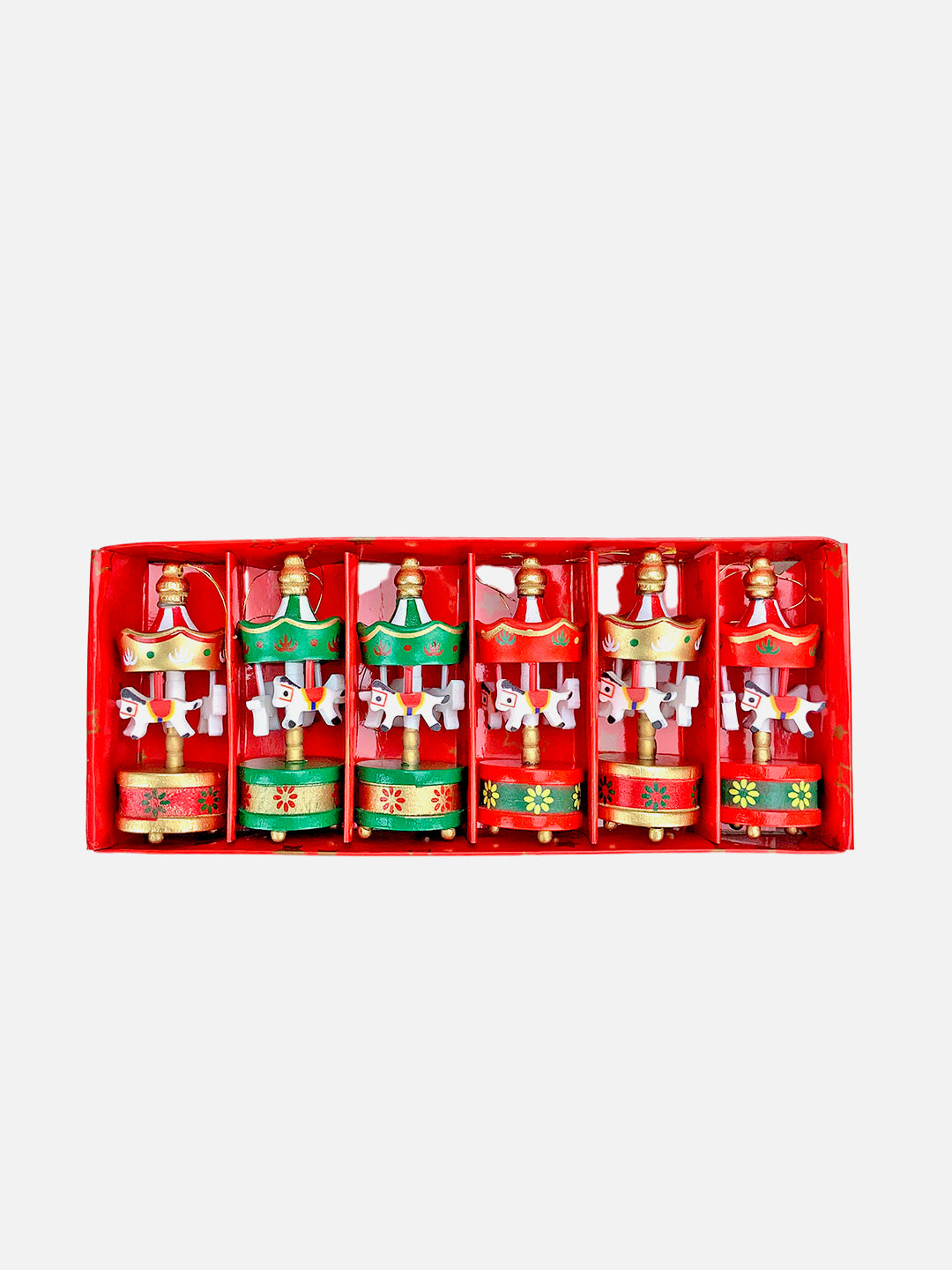 Little Surprise Box wooden Carousel set of 6, Christmas Tree Ornaments