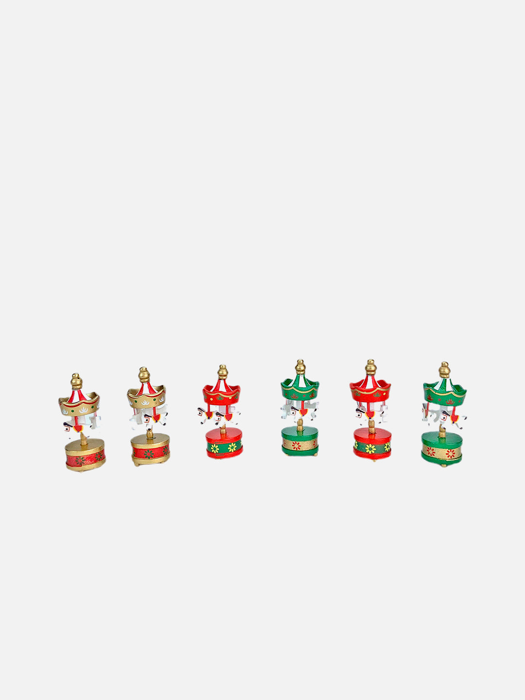 Little Surprise Box wooden Carousel set of 6, Christmas Tree Ornaments