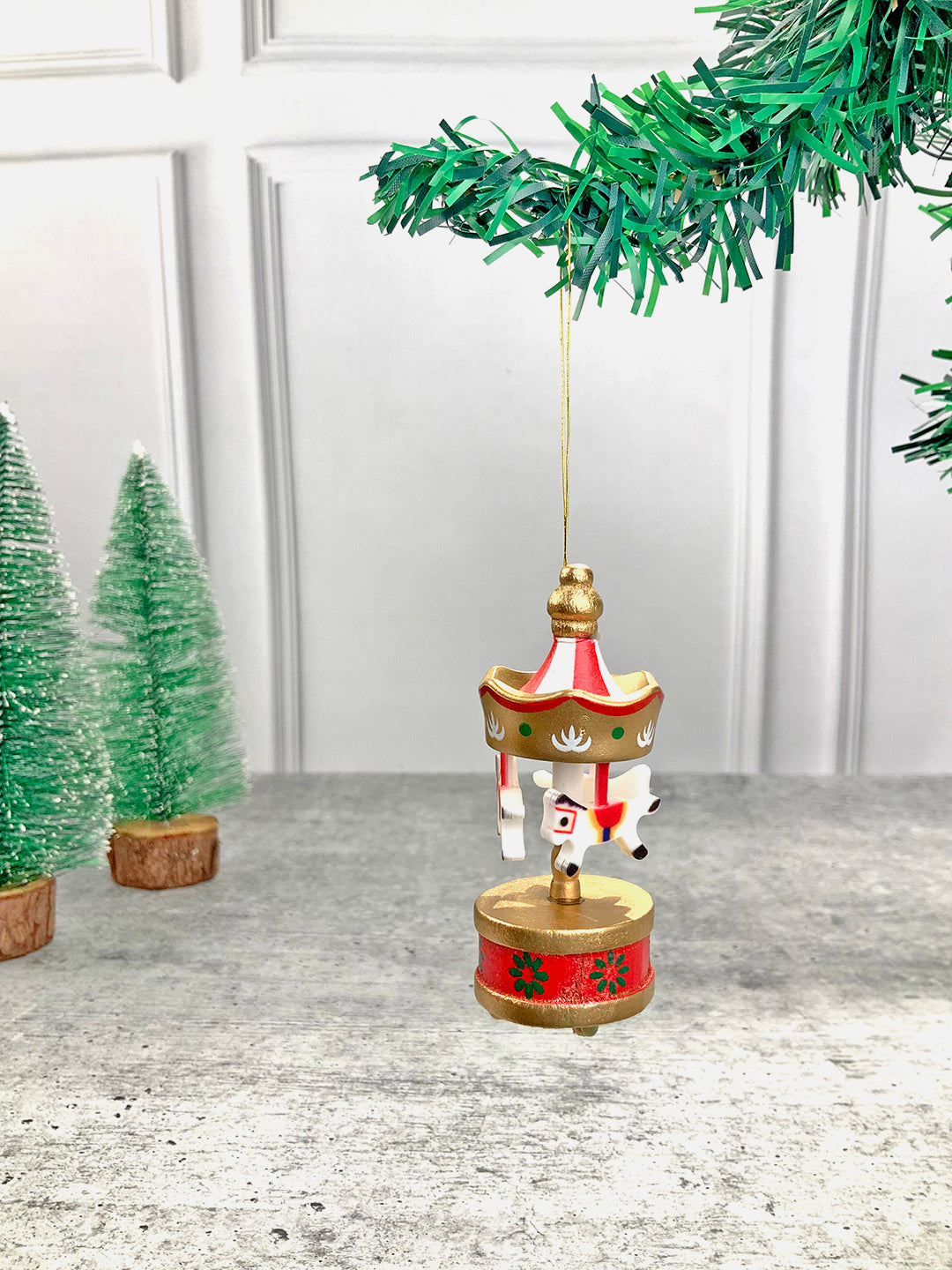 Little Surprise Box wooden Carousel set of 6, Christmas Tree Ornaments