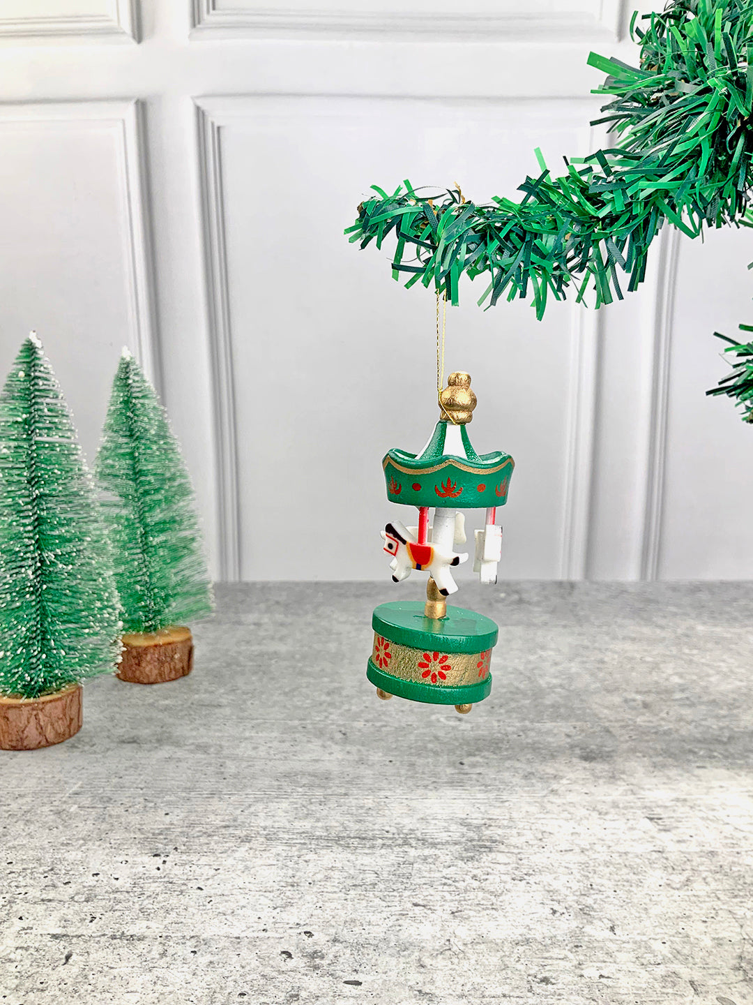 Little Surprise Box wooden Carousel set of 6, Christmas Tree Ornaments