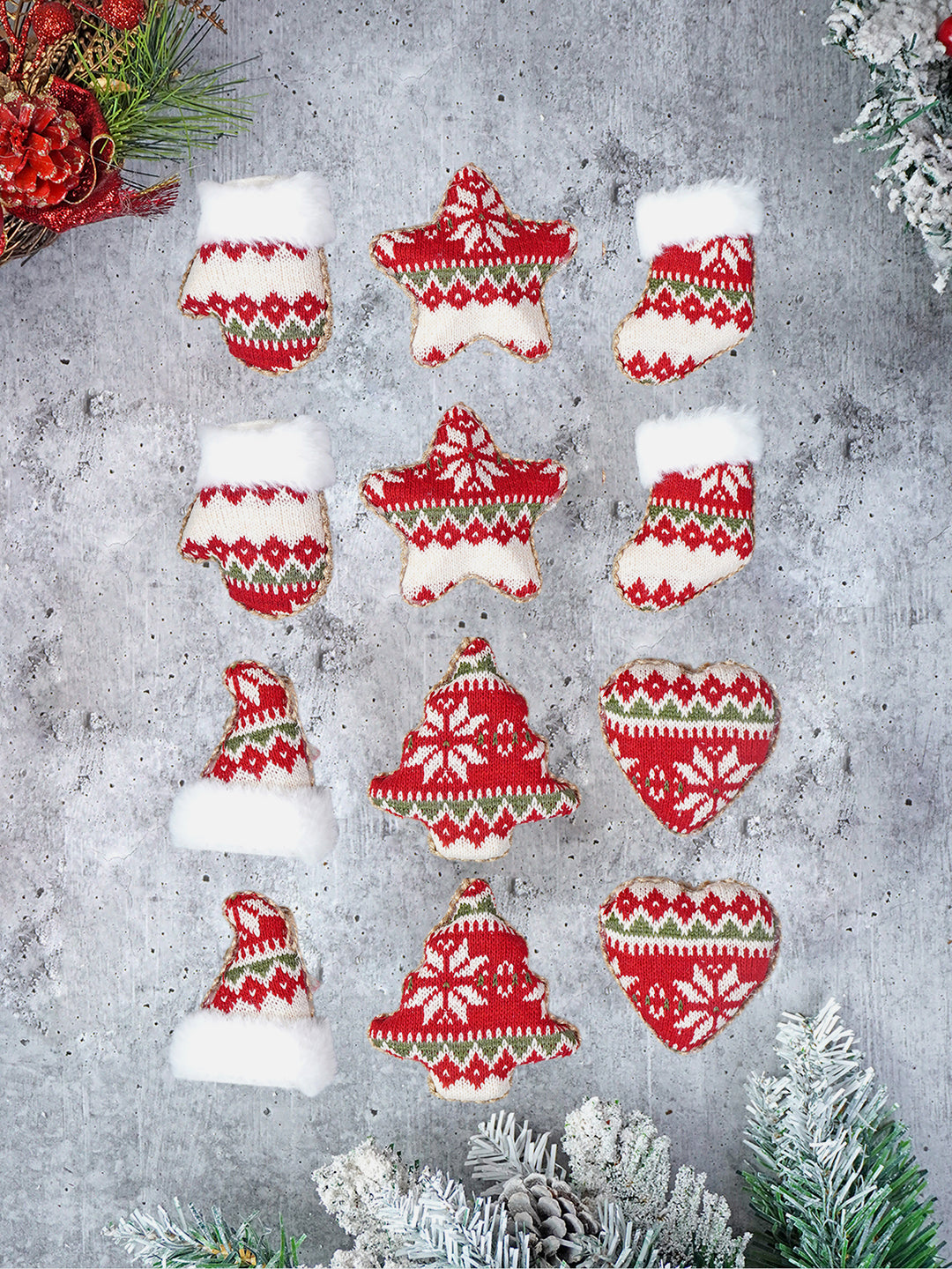 Little Surprise Box Red Knitted Snowflakes themed Christmas Tree Ornaments